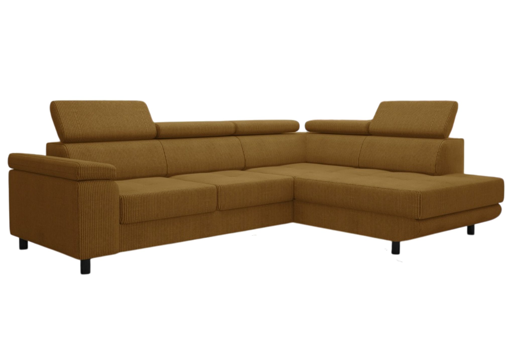 thematys Ecksofa LUNA L mit Schlaffunktion & Bettkasten – aus Velours oder Cord Stoff, mit 5 verstellbaren Kopfstützen, – L-Form 250×183 cm – Schlafsofa mit Auszug