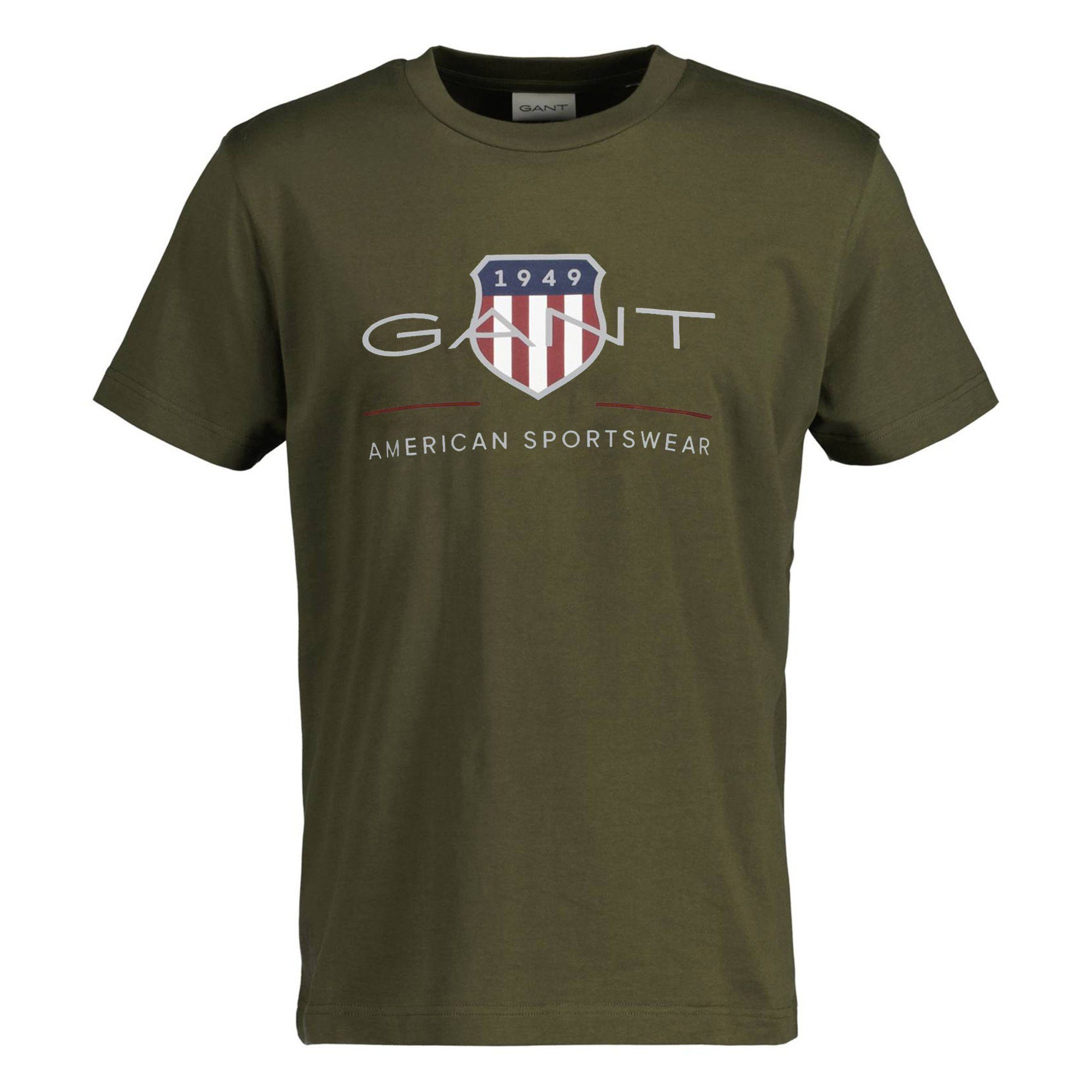 Gant T-Shirt Herren T-Shirt - (Juniper Rundhals SHIELD, ARCHIVE Green) Grün REGULAR
