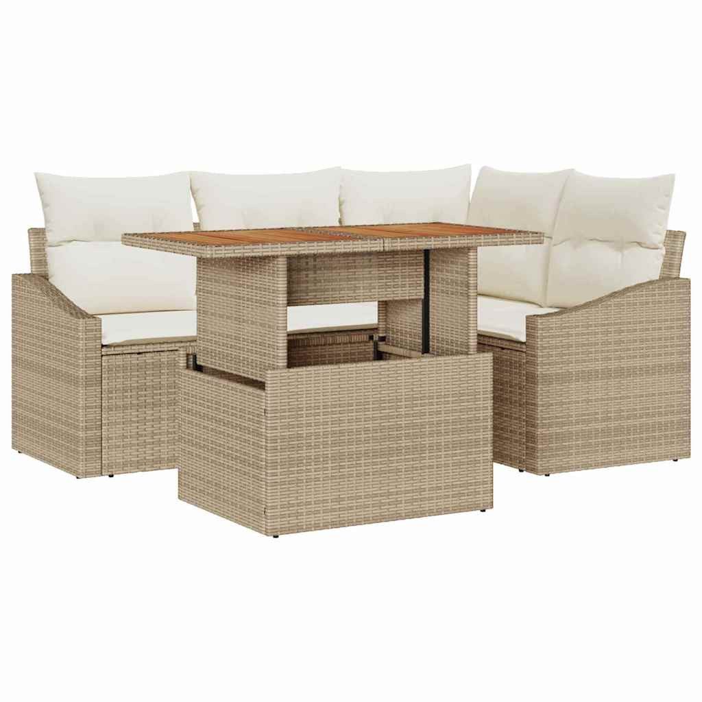 vidaXL Loungesofa Garten Essgruppe mit Kissen 5 pcs Beige und Creme, 5 Teile