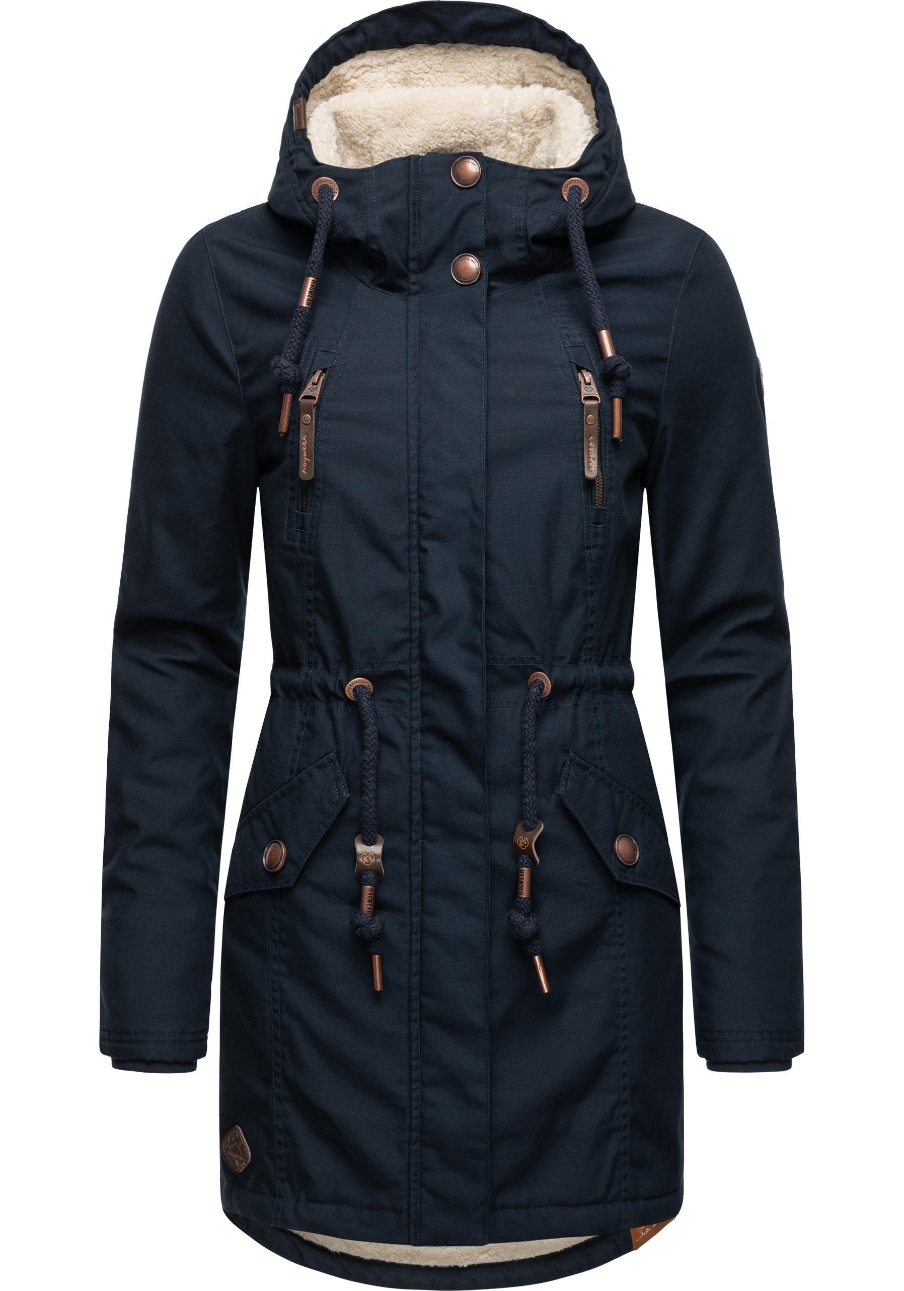 Ragwear Wintermantel Elsie stylischer Winterparka mit Kapuze und Teddyfleece