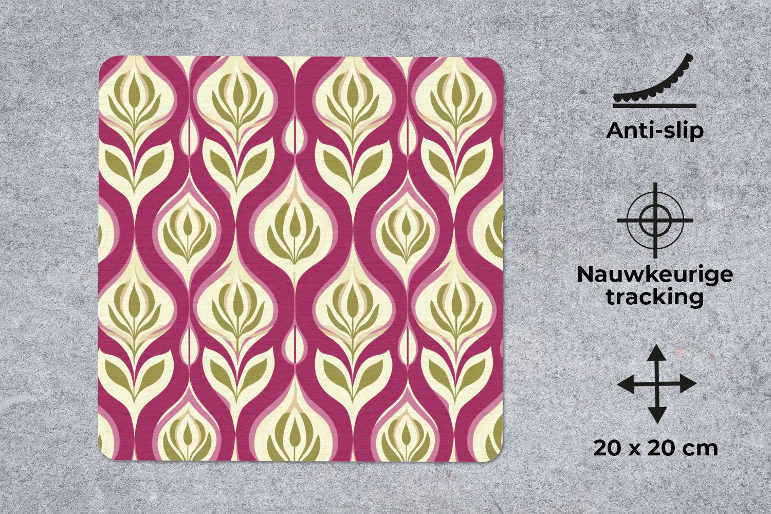 MuchoWow Mauspad Retro - Floral - Lila (1-St), Mousepad, Schreibtisch Zubehör, Deko, 20x20 cm