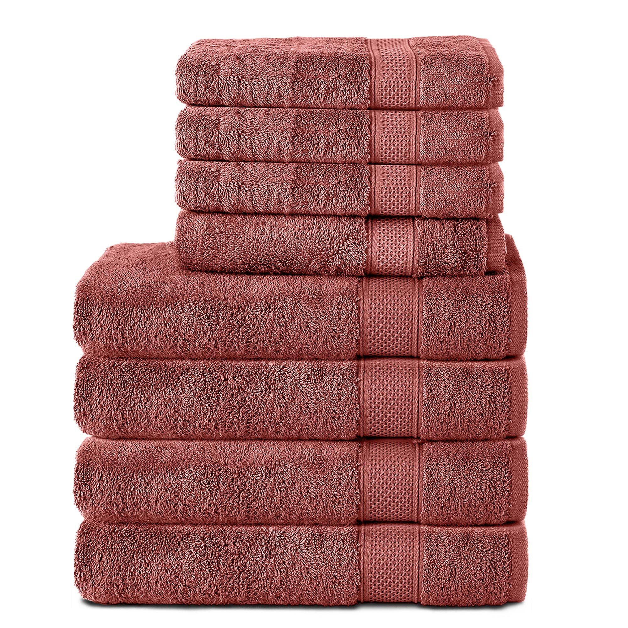 Komfortec Handtuch 100% Baumwolle, 4 Badetücher 70x140 und 4 Handtücher 50x100 cm, Baumwolle (Packung, 8-St), Badehandtuch & XXL Saunatuch, Weich, Towel, Groß, Ziegelfarbe