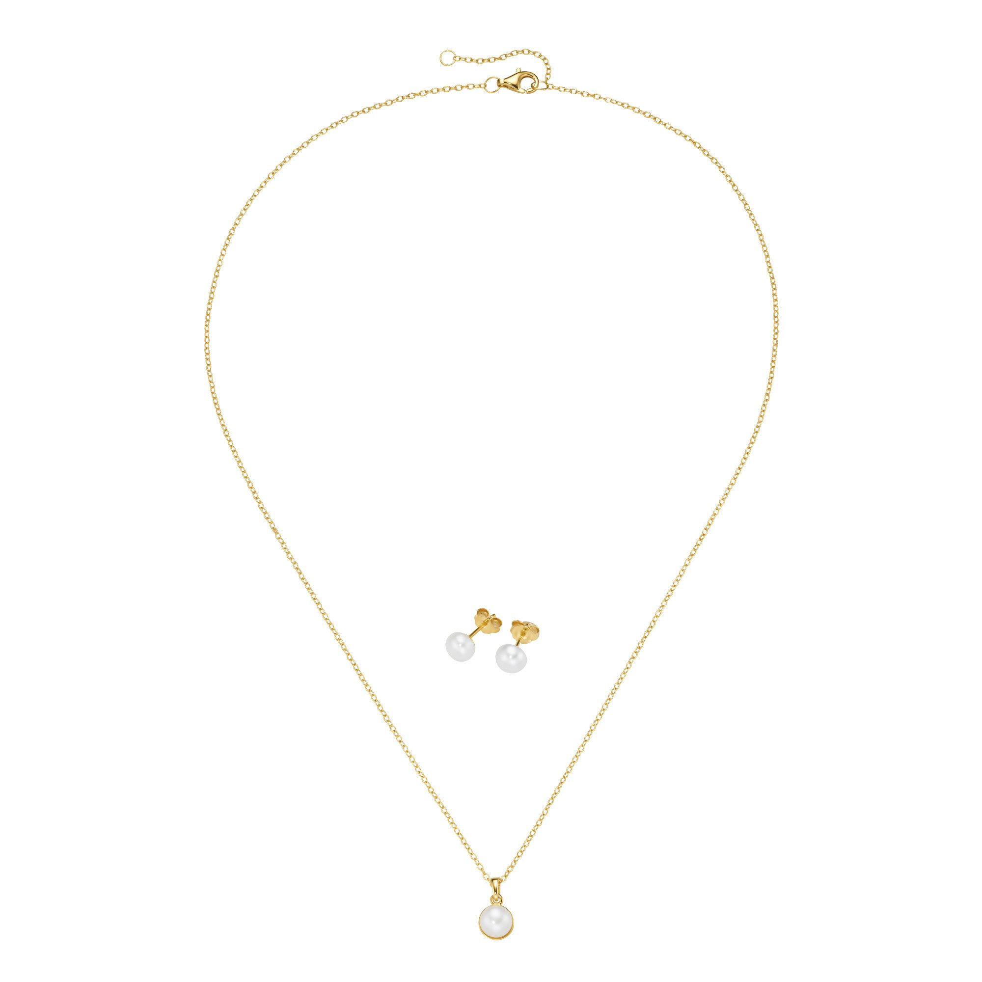 Firetti Ohrring und Ketten Set Multipack Schmuck Geschenk Silber 925 Perlenhalskette Perlenohrstecker (Set, 3-tlg), mit Süßwasserzuchtperle