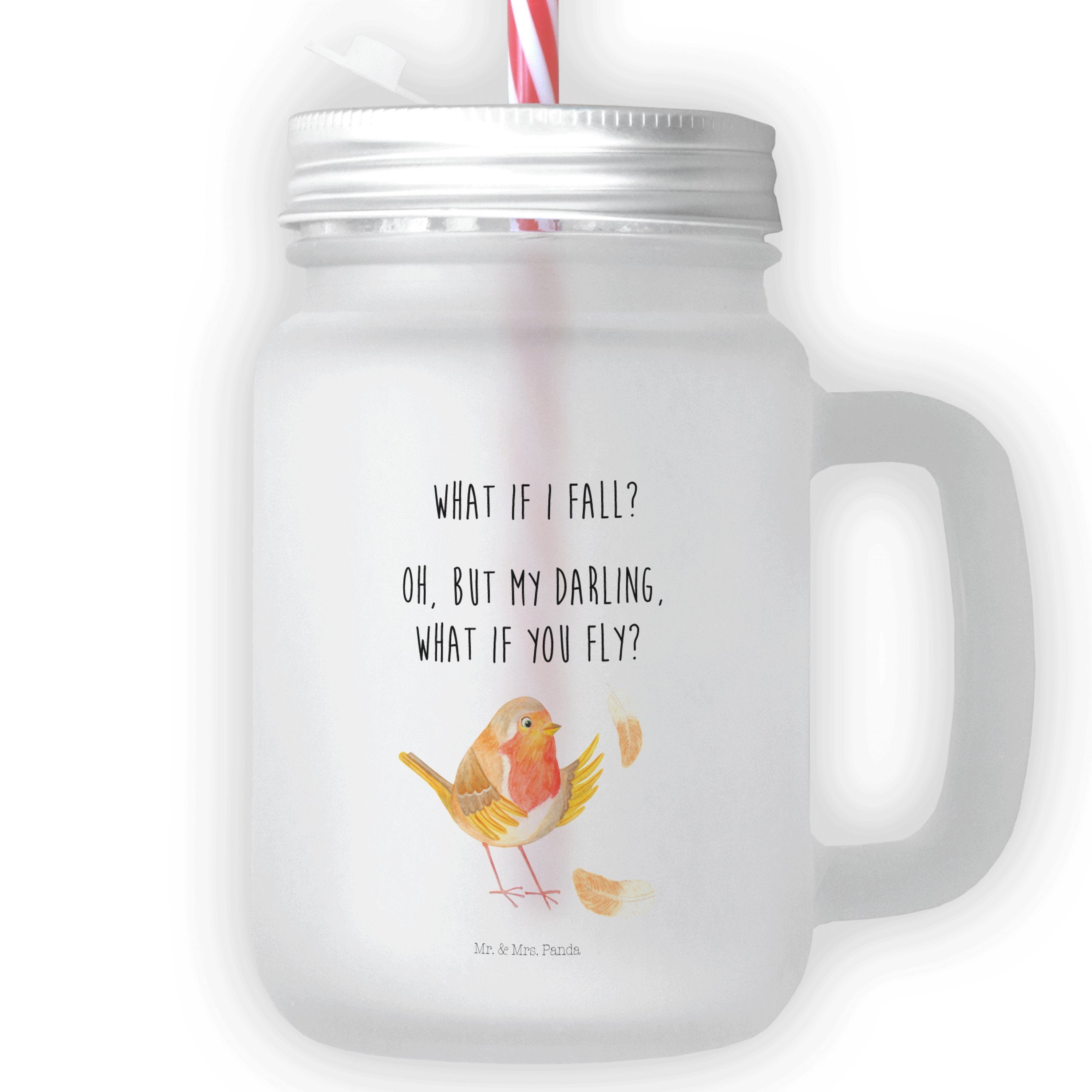 Mr. & Glas Panda Jar, Glas Premium - Motivatio, Mason Mrs. Transparent - Geschenk, mit Rotkehlchen Federn