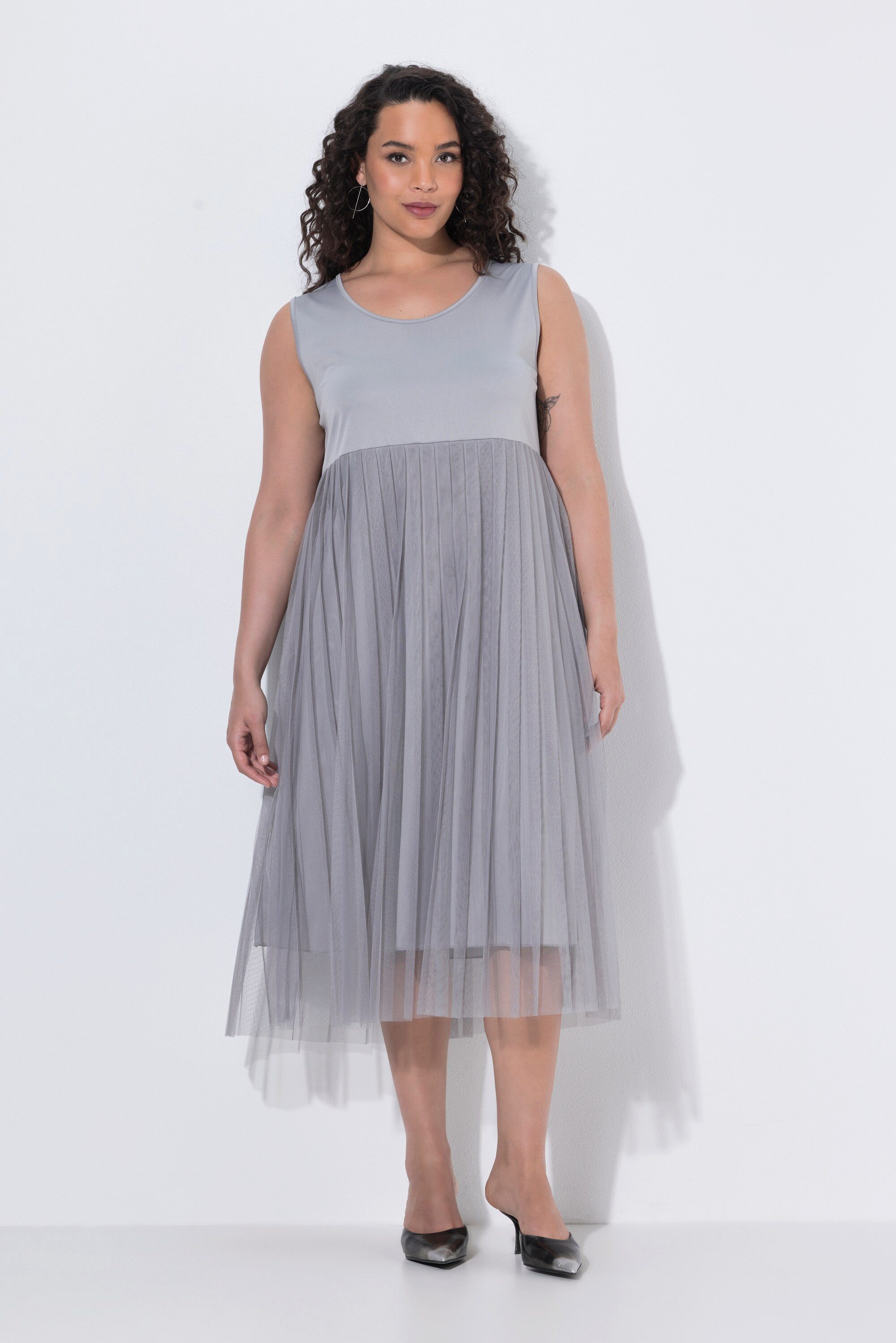 Ulla Popken Midikleid Midikleid Plisseerock A-Linie Rundhalsausschnnitt
