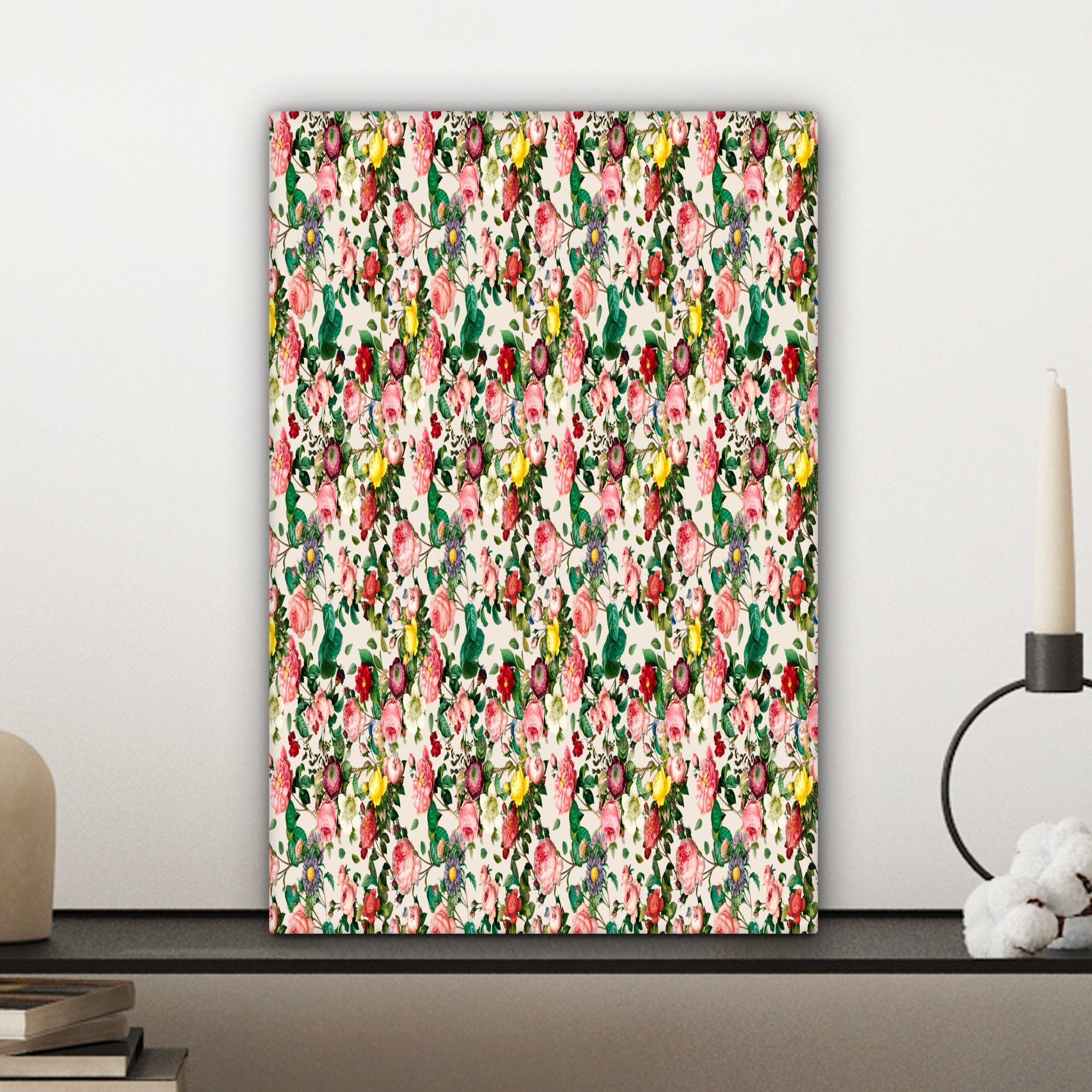 OneMillionCanvasses® Leinwandbild Blumen - - fertig cm (1 20x30 Farben St), inkl. bespannt Rosen - Gemälde, Zackenaufhänger, Muster, Leinwandbild