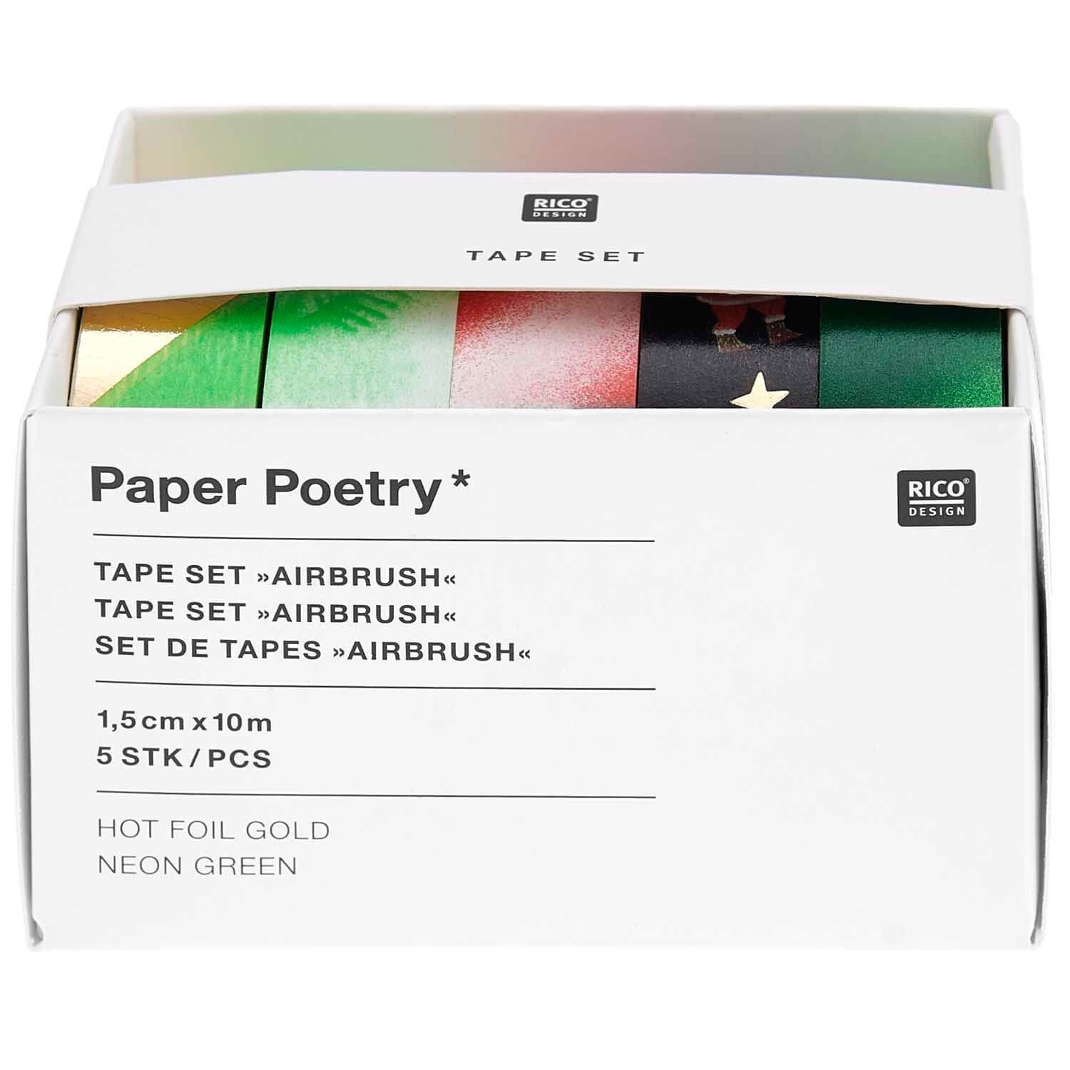 Rico Design Klebeband 1,5cm Airbrush Paper Poetry Tape 5teilig 10m Set