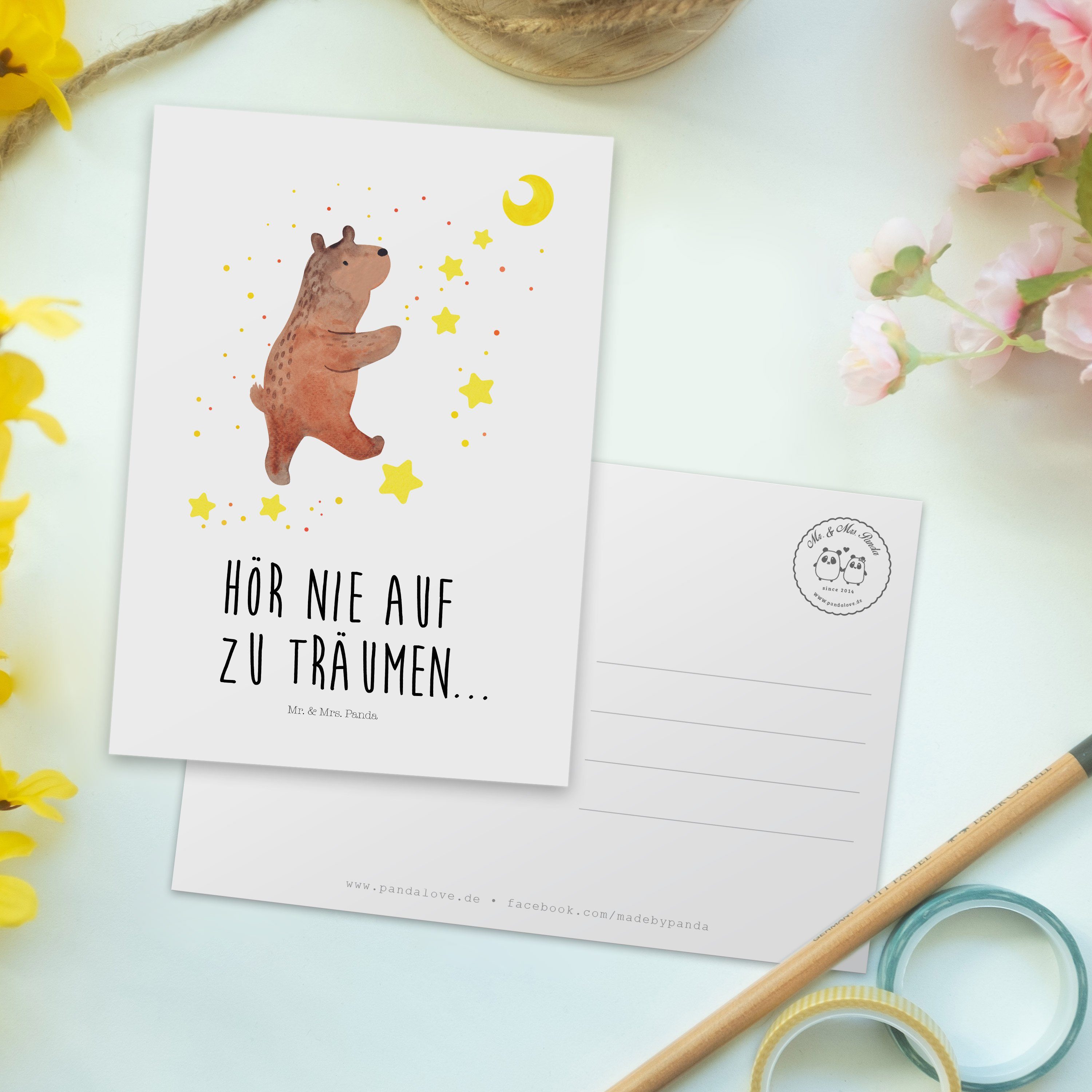 Panda Träume Träum Mrs. Bär Teddy, - Einladung, - Ansichtskarte, Postkarte Weiß Geschenk, & Mr.