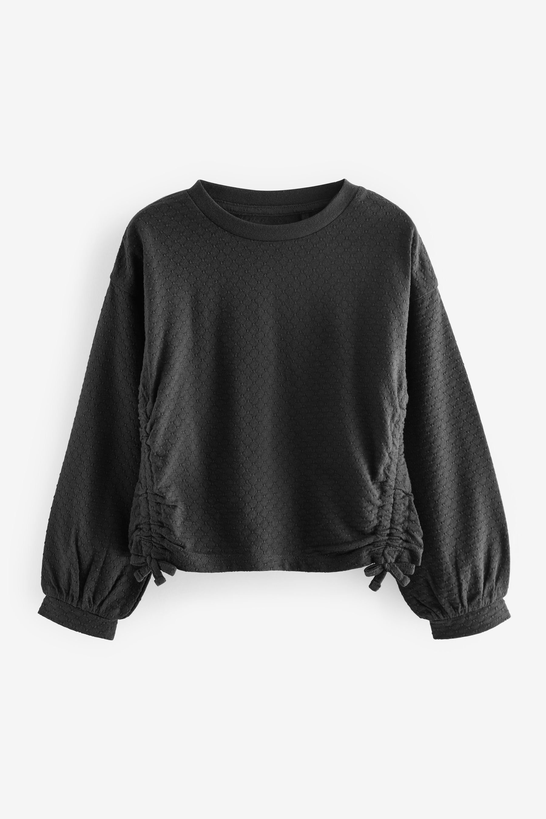 Next Langarmshirt Strukturiertes Top (1-tlg) Black mit Seitenraffung