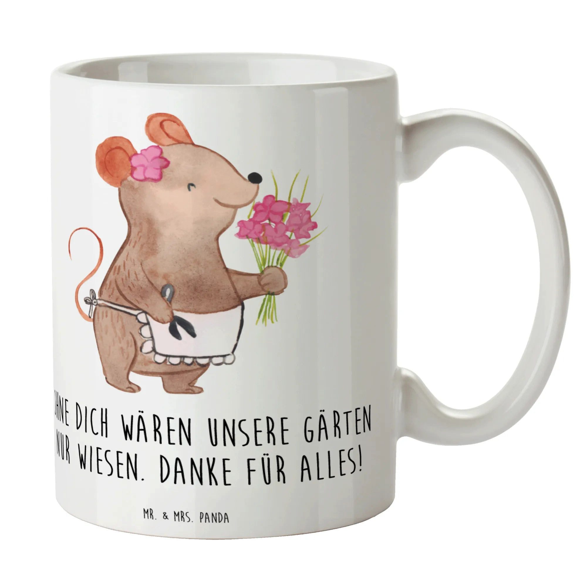 Mr. & Mrs. Panda Tasse Dankbarer Gärtner - Weiß - Geschenk, Natur, Garten, Dankbarkeit, Dank, 1-tlg., Keramik, Glänzende Oberfläche