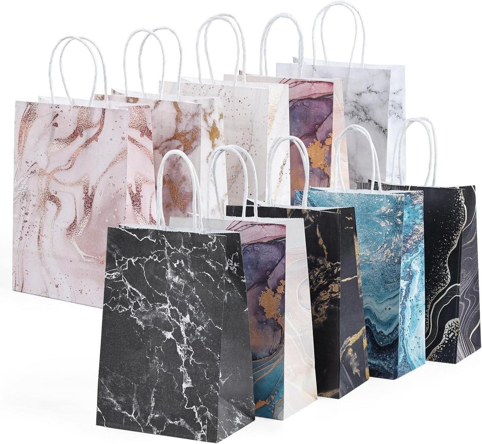 Geschenkpapier Papiertüten mit Henkel 10 Stück Kraftpapiertüten Geschenktüten Set 15