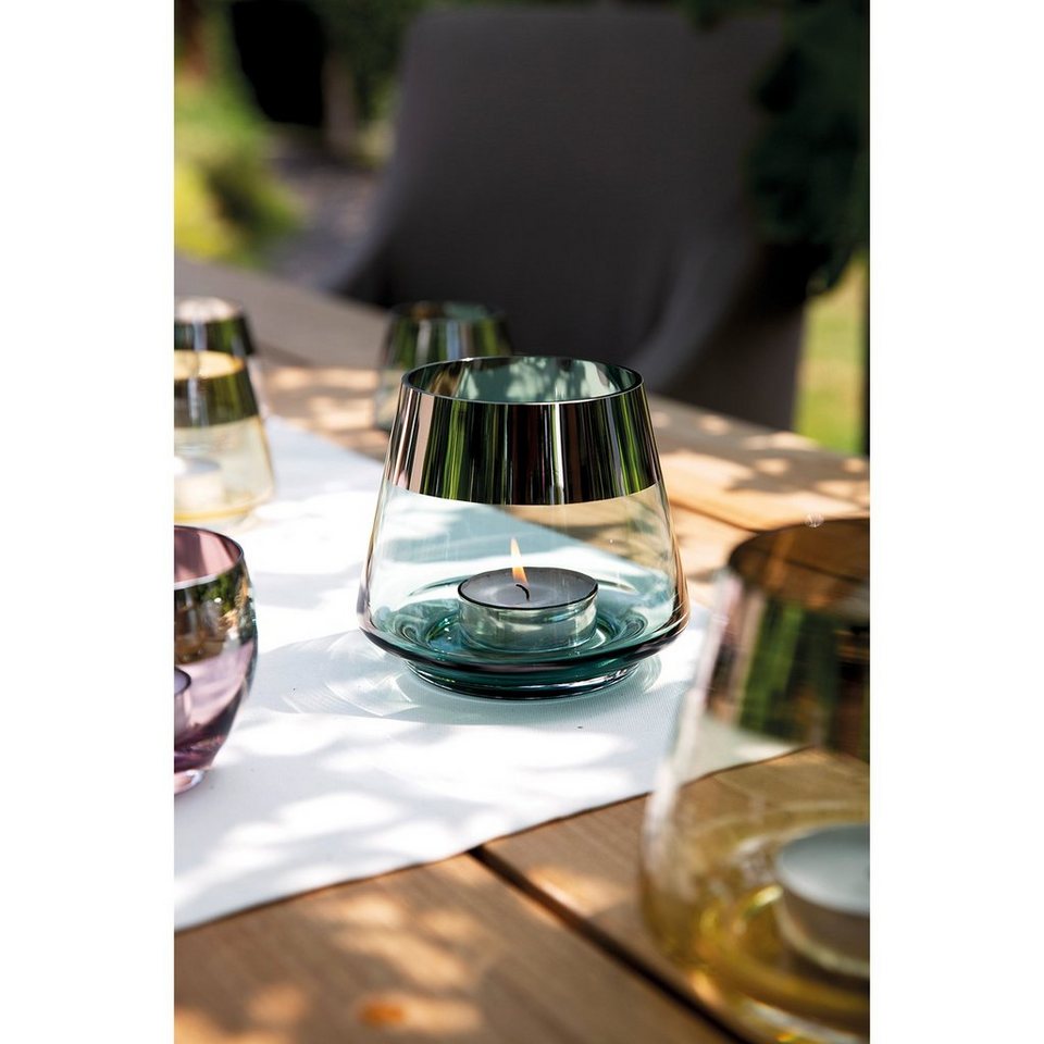 Fink Teelichthalter JONA (1 St), Kerzenhalter aus Glas, mundgeblasen, mit  foliertem silberfarbenem Rand, Mit foliertem silberfarbenem Rand