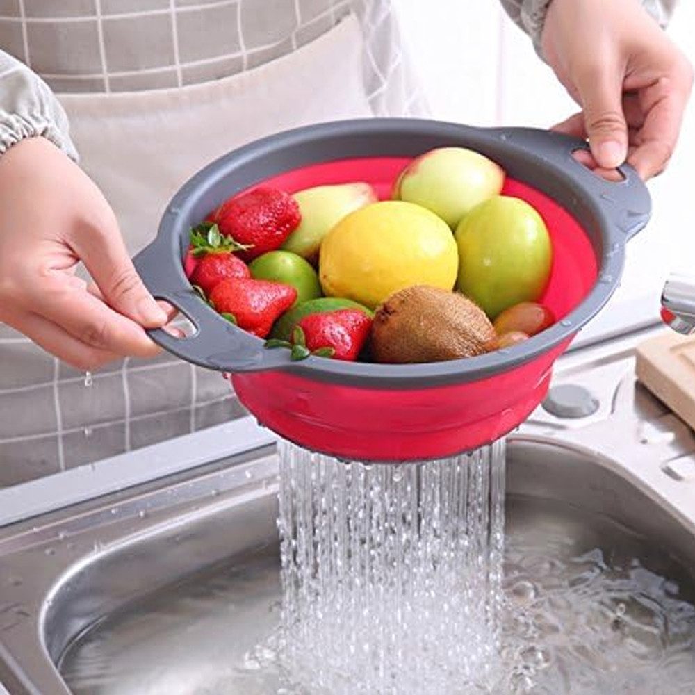 TUWENA Abfluss-Siebkörbchen 3 Stück Faltbares Silikon Sieb Set - Klappbarer zum Abtropfen, (3-St), für Küche, Camping und Salate von Nudeln, Gemüse, Obst – Bild 3 von 5