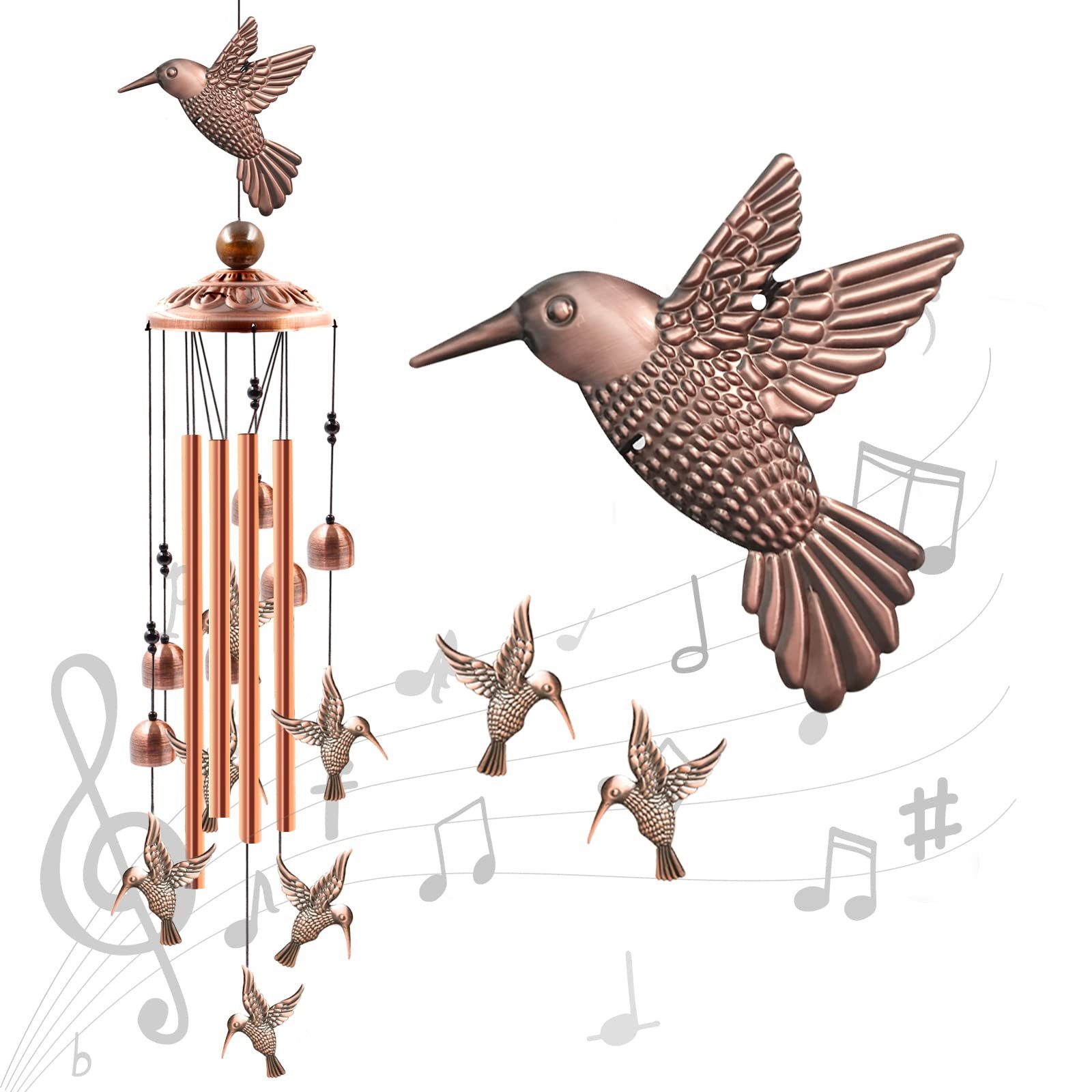 RWEUOQ Windspiel Windspiele Für Draußen Schöner Klang mit 6 Glocken und 7 Dekorationen (Metall-Windspiel für Innen- und Außendekoration mit harmonischen Klängen, Sorgfältig abgestimmte Röhren, wetterfestes Material, elegantes Design), Angenehme Klänge, langlebig, stilvoll und als Geschenk geeignet.