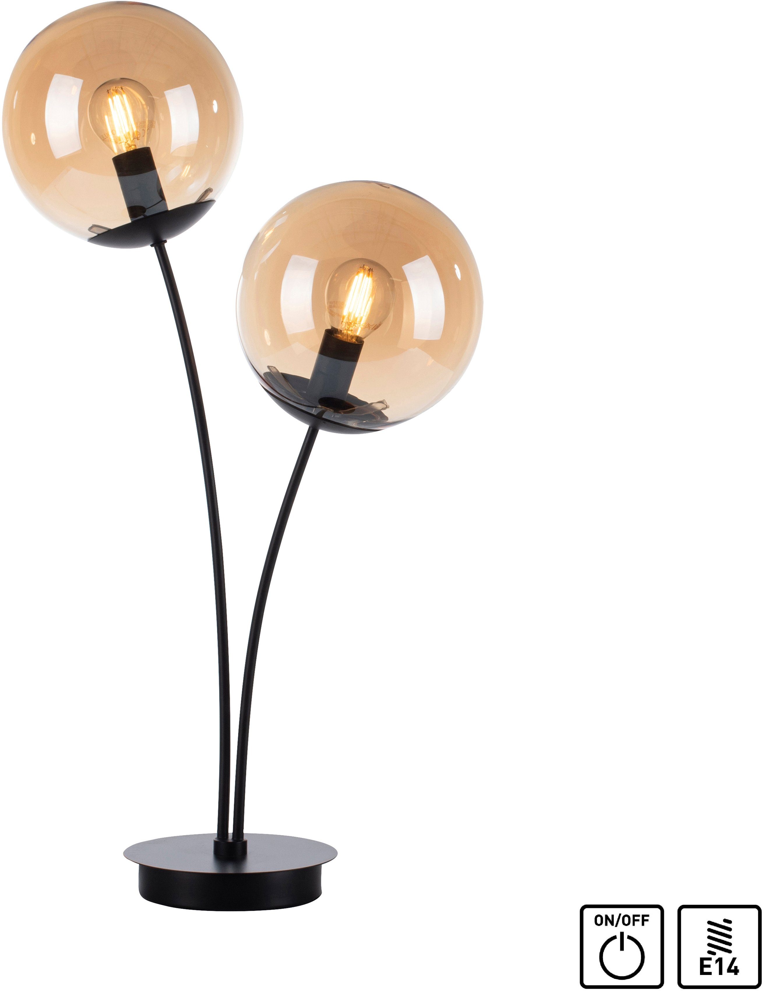 Leuchtmittel, schwarz mit Tischleuchte Ein-/Ausschalter, Glaskörpern, amberfarbigen andas großen ohne Nymölla, lackiert Oberfläche