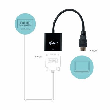 I-TEC HDMI zu VGA Full-HD 1920×1080/ 60 Hz Video-Adapter HDMI Typ A zu VGA, 0,15 cm, Kabellänge 15 cm vergoldeter HDMI-Stecker