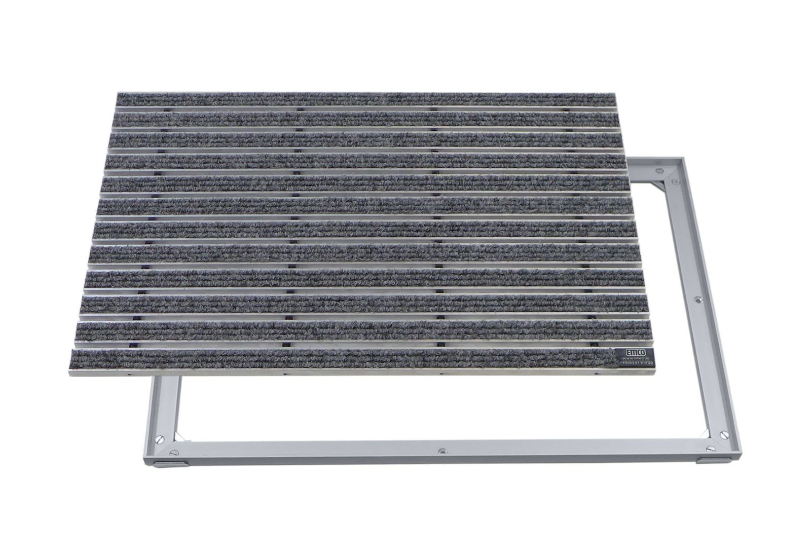 Emco Fußmatte Eingangsmatte DIPLOMAT + Rahmen Aluminium, Rips Hellgrau, rechteckig, Höhe: 15 mm, Größe: 600x400 mm, für Innen- und überdachten Außenbereich