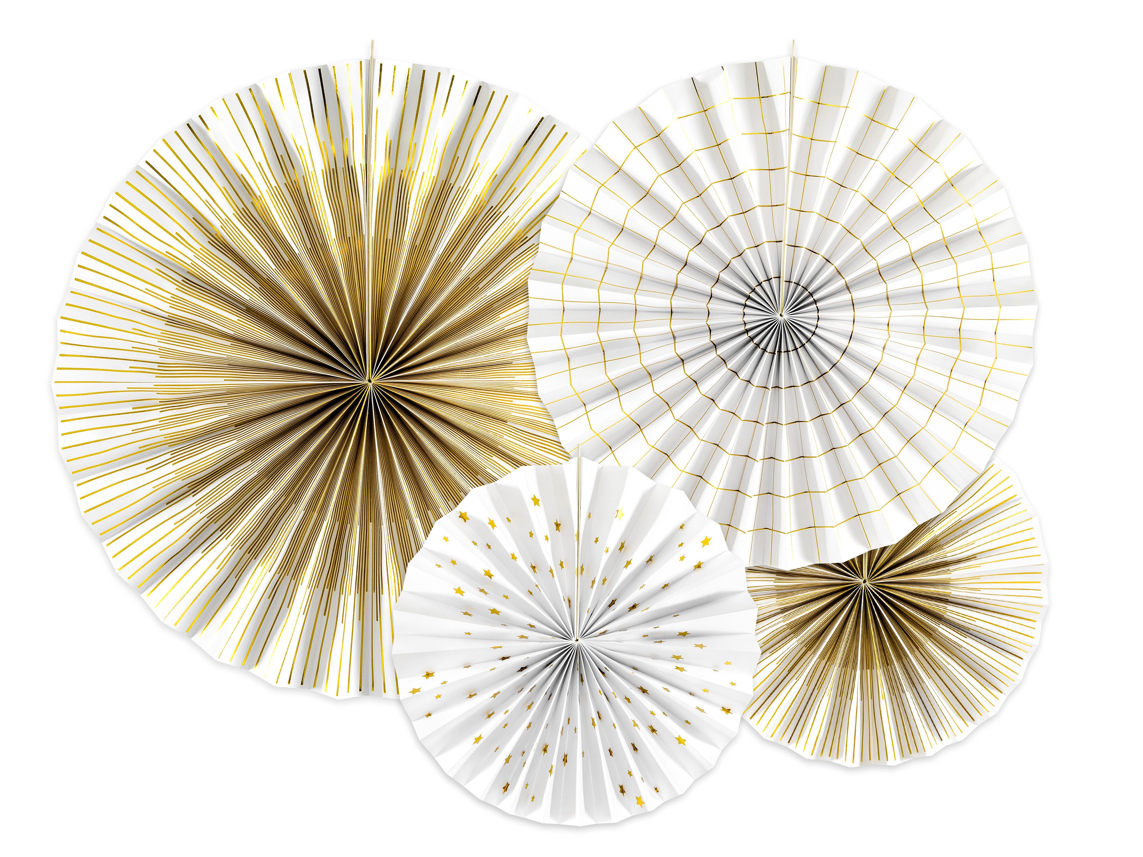 partydeco Hängedekoration Dekofächer weiß-gold 4 Stück 40/32/23/23cm