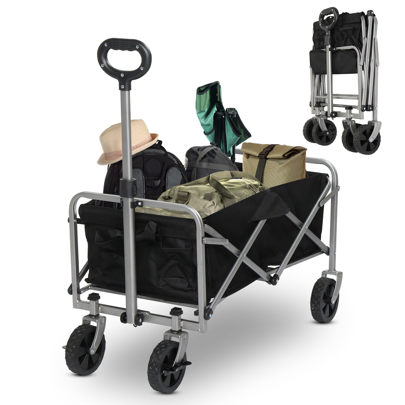 LALAHO Bollerwagen Faltbar Handwagen Gerätewagen, bis zu 100 kg, klappbar Transportwagen,74.5x43.5x85cm
