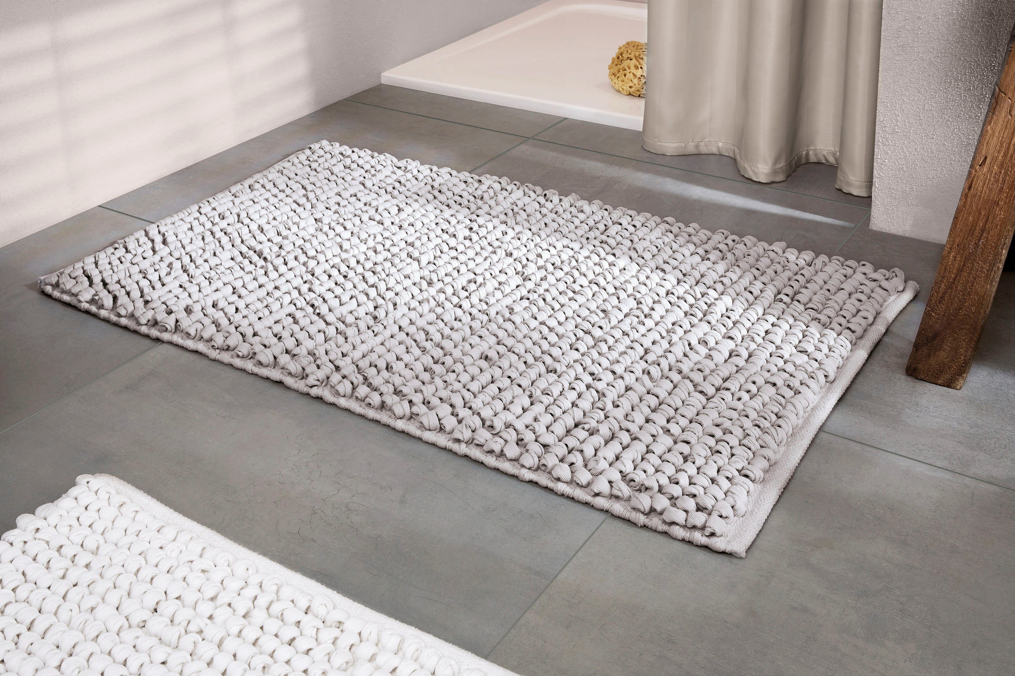 Kleine Wolke Badematte Brava, Badvorleger, Badezimmer Teppich, Höhe 15 mm, beidseitig nutzbar, fußbodenheizungsgeeignet, Baumwolle, rechteckig, Badteppich, Uni Farben, dicke Schlaufen, handgewebt