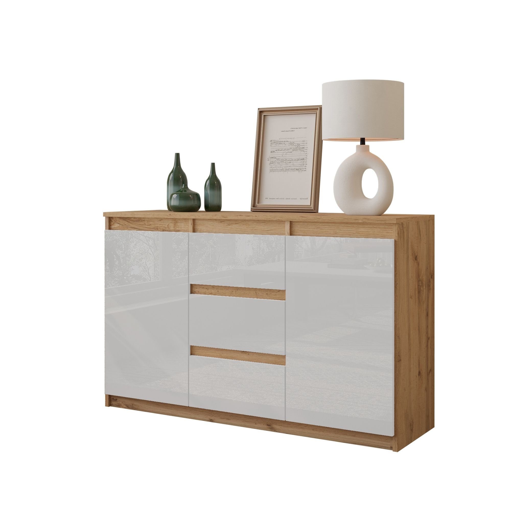 Furnica Kommode MIKEL, 3 Schubladen und 2 Türen - Votan Eiche H75cm B120cm T35cm (1 St)