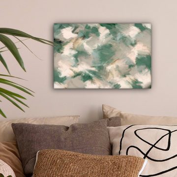 OneMillionCanvasses® Leinwandbild Kunst - Farbe - Grün - Beige - Abstrakt, (1 St), Wandbild Leinwandbilder, Aufhängefertig, Wanddeko, 30x20 cm