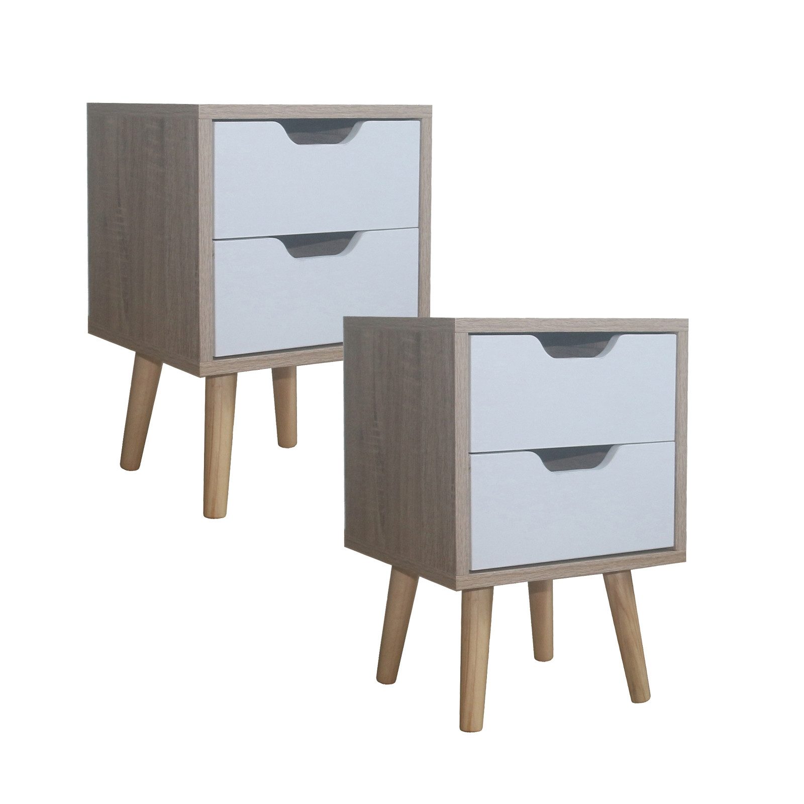 HTI-Living Nachttisch Nachttisch 2 Schubladen 2er-Set Thekla Sonoma Weiß (Set, 2-St., 2 Nachttisch), Beistelltisch Kommode