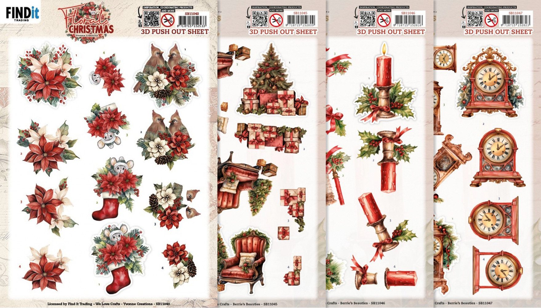 FINDit Motivpapier Stanzbogen-Set Christmas, 4 Blatt, A4