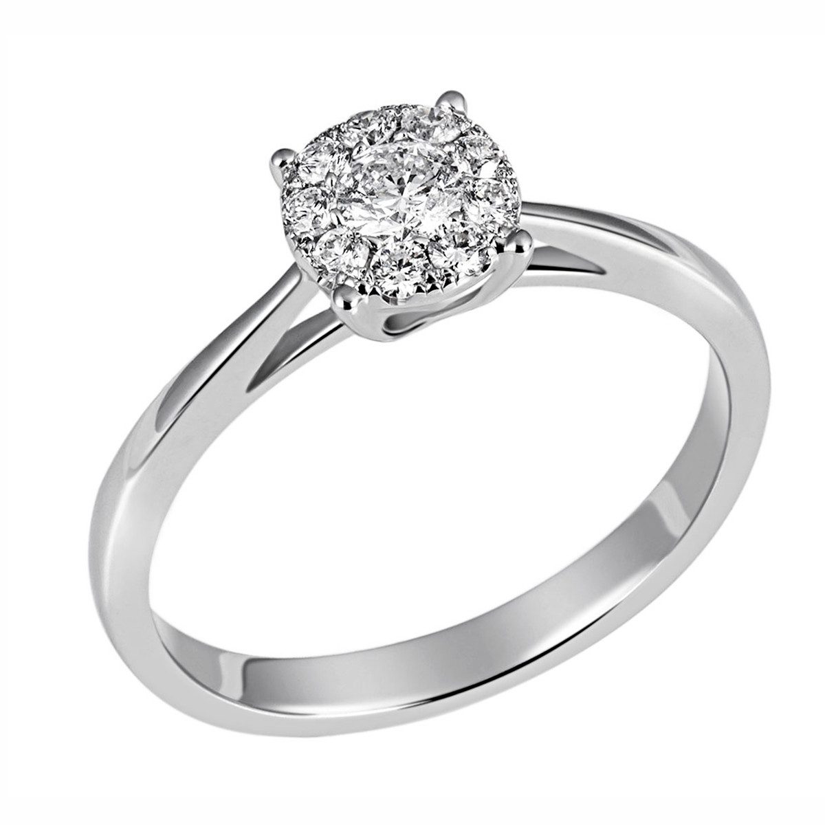 Joyes Boutique Goldring JB Damenring 585 14 Karat Weiß 10 Brillanten 0,32ct. SI H 60 mm (Made in Germany, inkl. Etui, Zertifikat u. Garantie, JB)