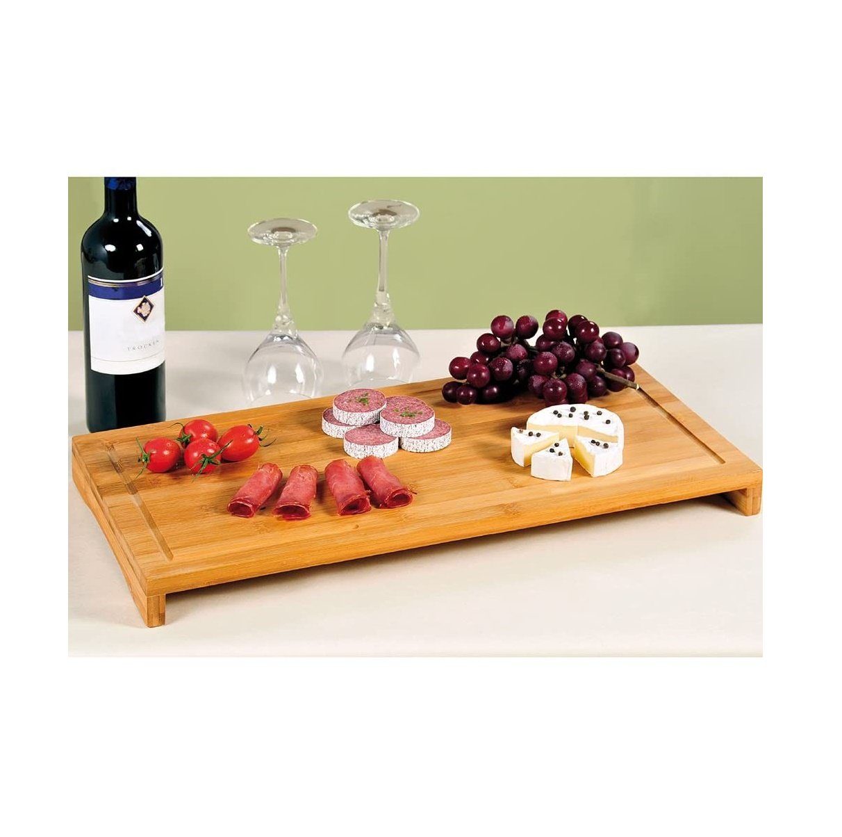Kesper Schneide- und Abdeckplatte Schneide- und Abdeckplatte aus Bambus, 54 x 28 x 4 cm, mit Saftrinne, Bambus, (1 tlg), robust, vielseitig als Schneidunterlage oder Servierbrett