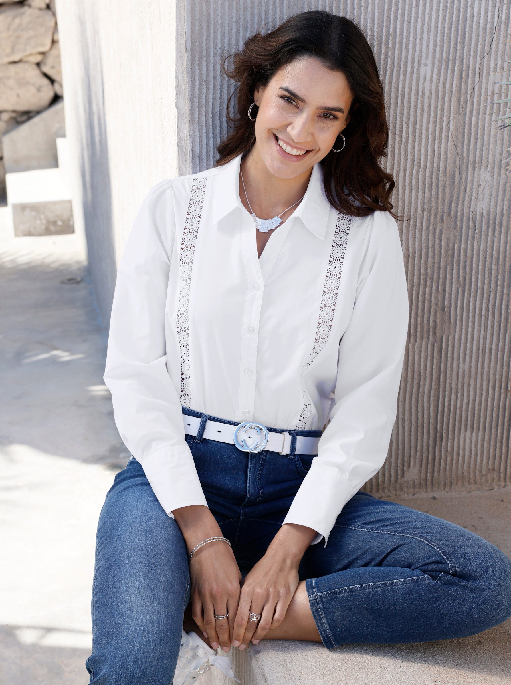 Witt Klassische Bluse Spitzen-Bluse Langarm