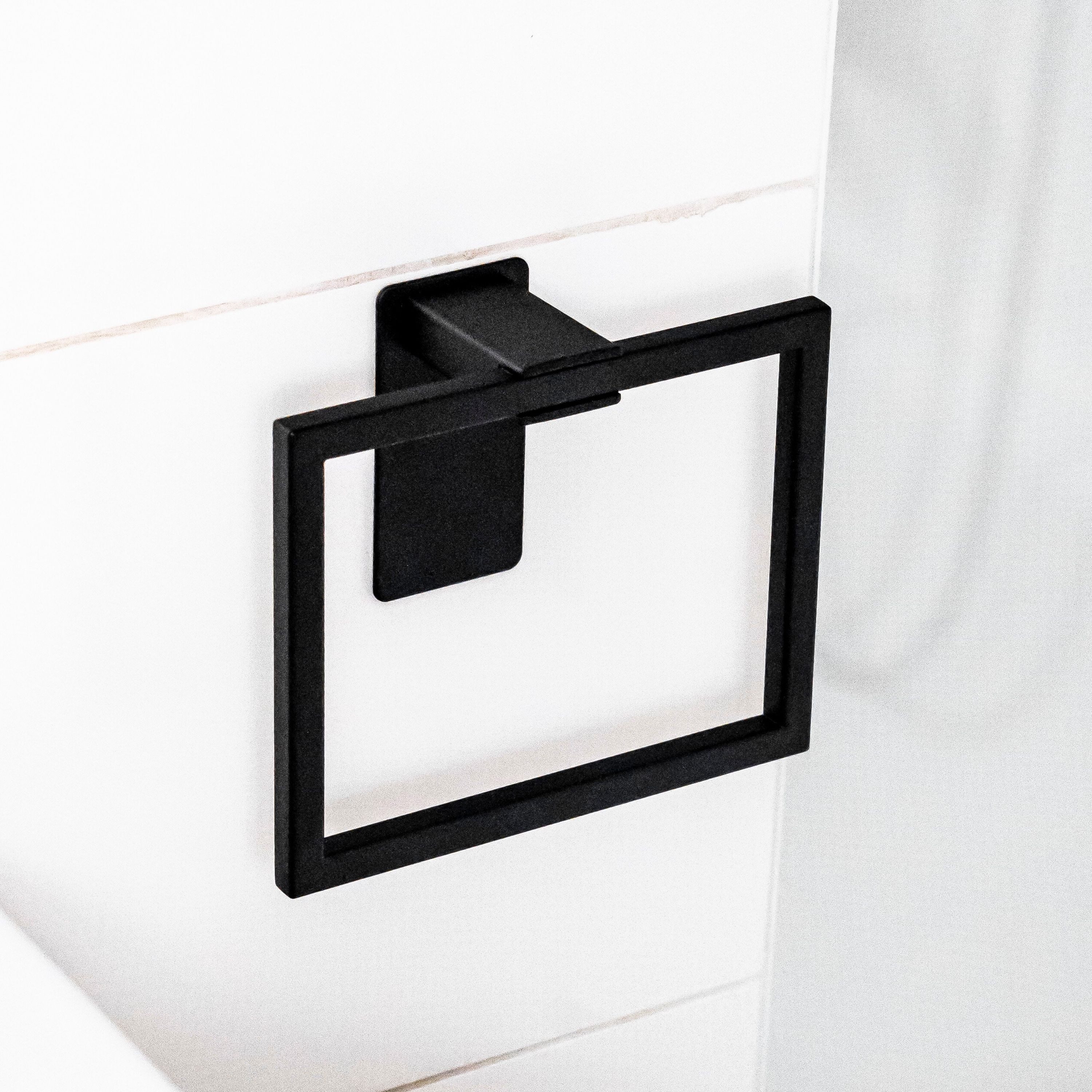 ELMOWO Handtuchring ohne Bohren (eckig) - Handtuchhalterung für das Badezimmer & Gäste-WC, mit 3M-Klebefläche & Spezialkleber