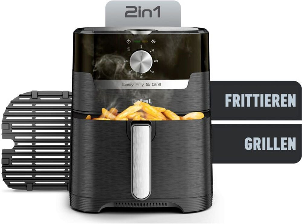 Tefal Heißluftfritteuse Easy Fry & Grill Classic EY5018, 2-in-1 Heissluftfritteuse & Grill, wenig Öl, 1550 W, für 6 Portionen, einstellbare Zeit und Temperatur, EY5018