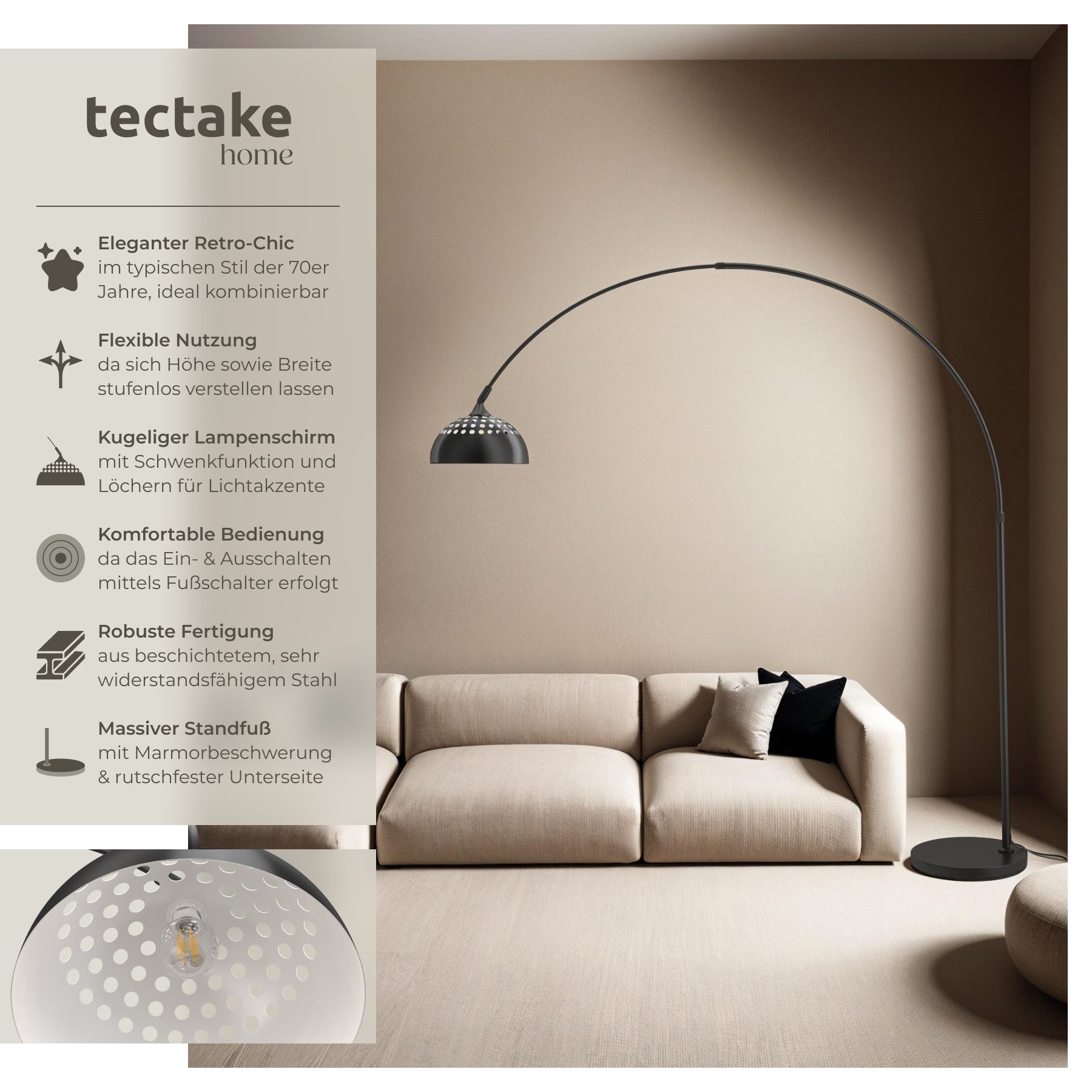 tectake Stehlampe Bogenleuchte, LED, Verstellbare Bogenlampe aus Stahl im e günstig online kaufen