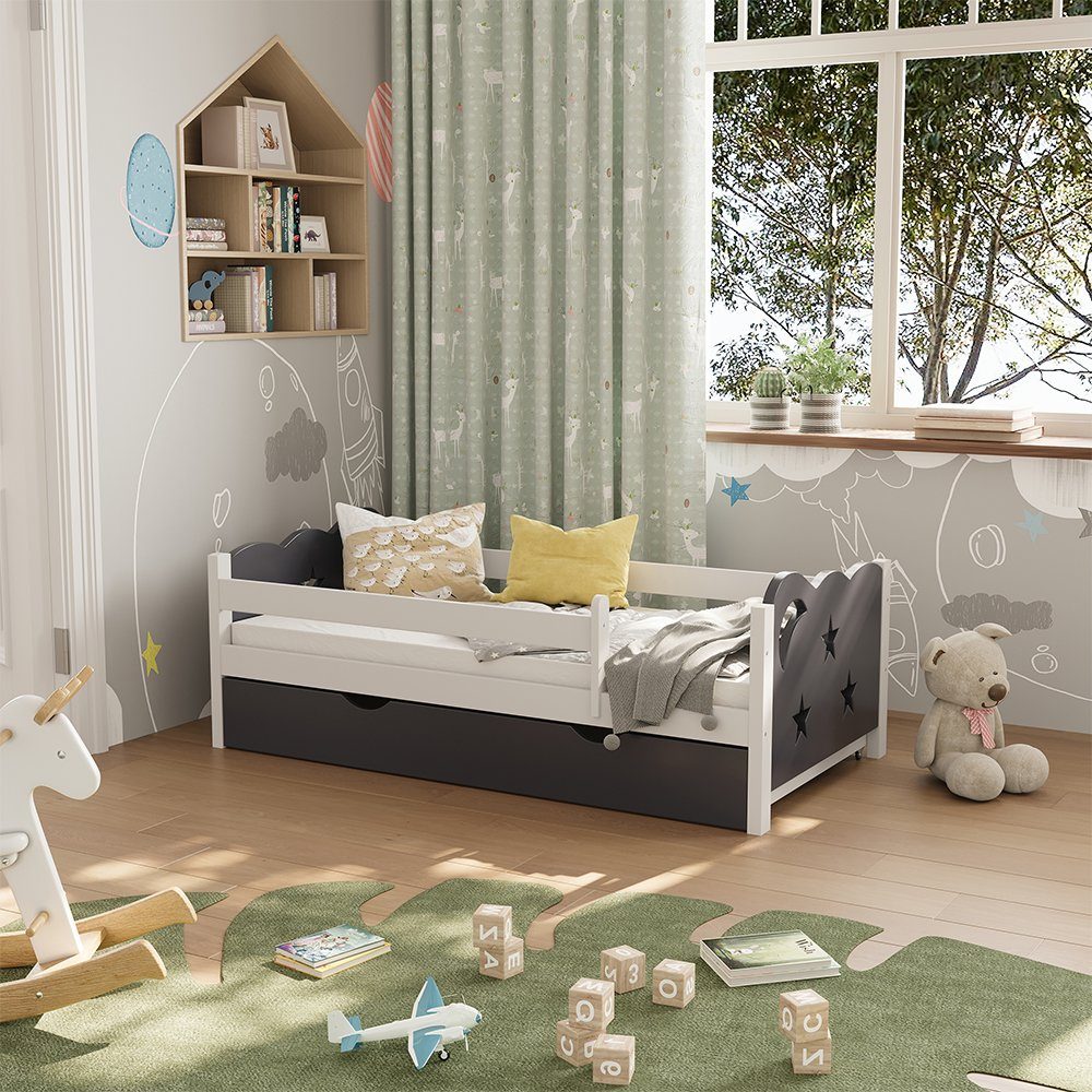 VitaliSpa® Kinderbett Jessica, Grau/Weiß, 70x140 cm mit Schublade und Matratze (3-tlg)