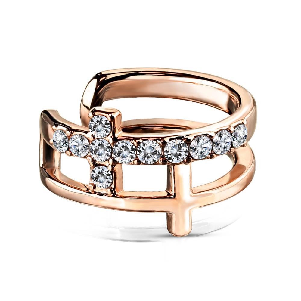 BUNGSA Ohrklemme Ohrklemme Kristallkreuz aus Edelstahl Damen rosegold (1 Stück, 1-tlg), Ohrschmuck Ohrringe
