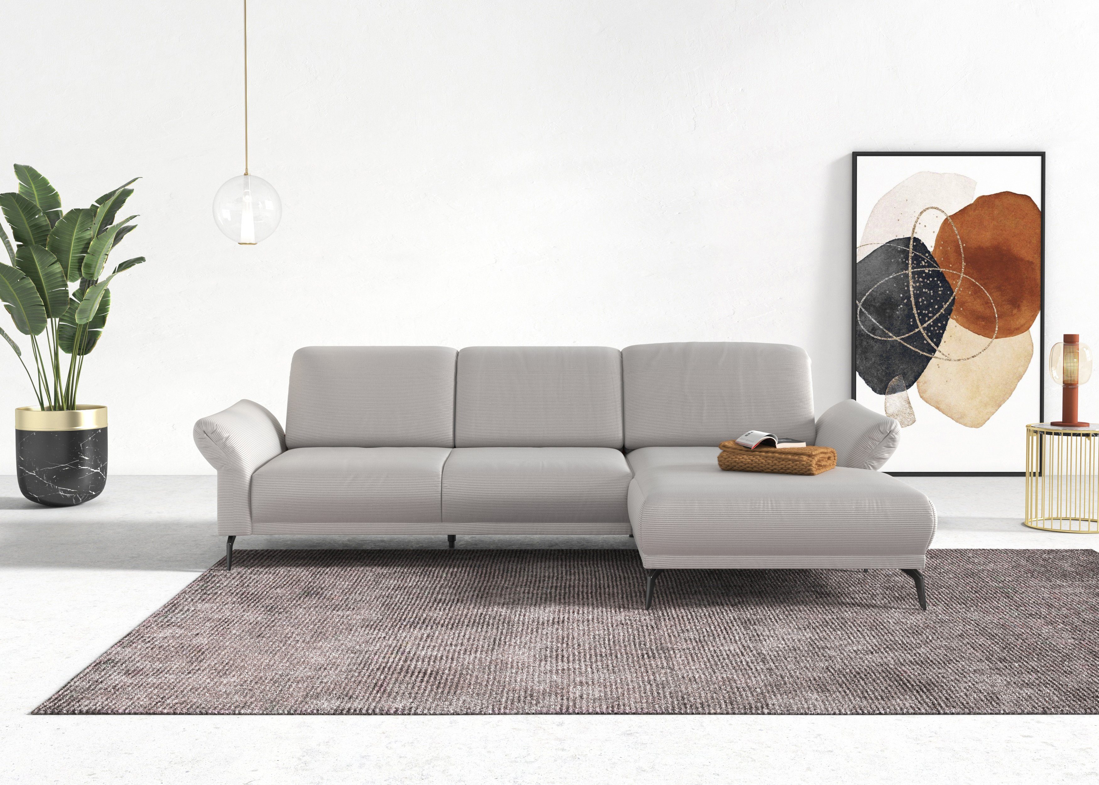 INOSIGN Ecksofa Coco, Sitztiefen-, Arm- und Kopfteilverstellung,  Cord-Bezug, Fußhöhe 15 cm