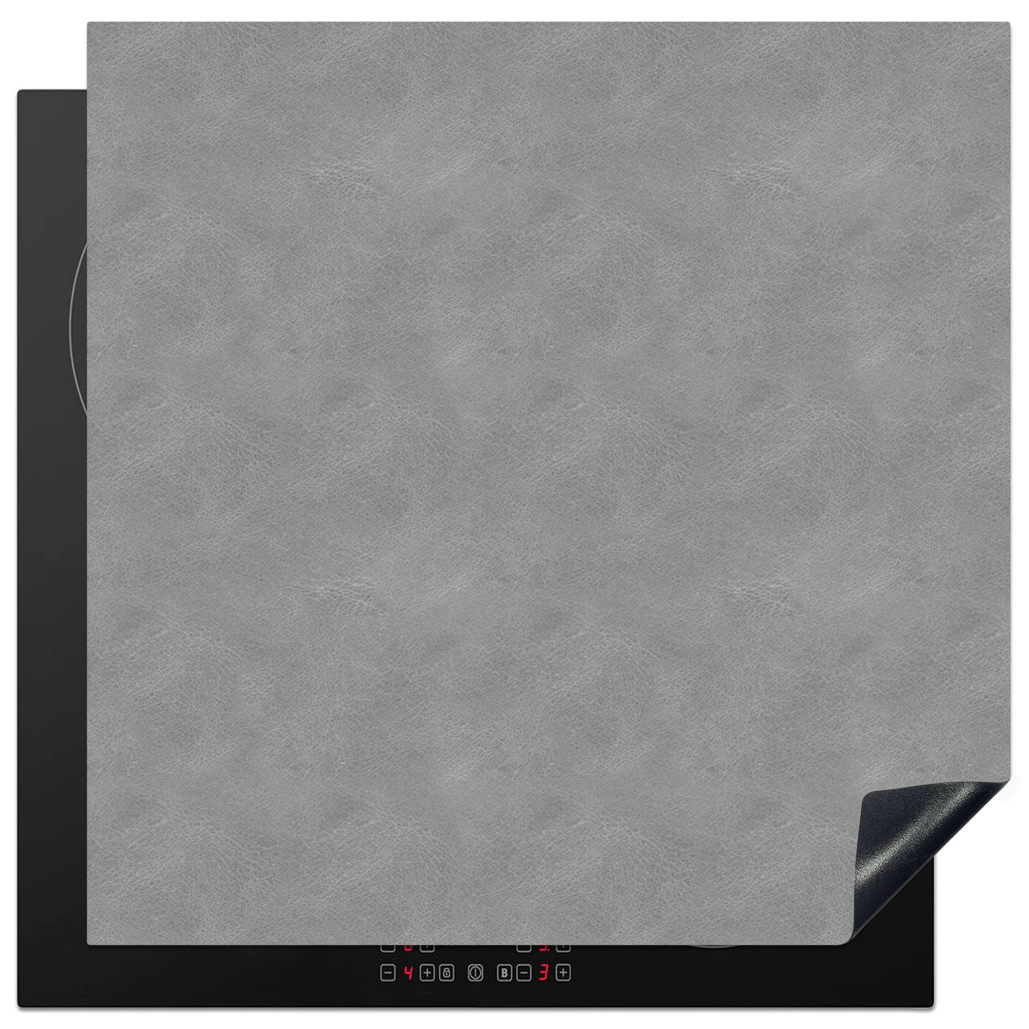MuchoWow Herdblende-/Abdeckplatte Induktionsschutz - Leder - Grau - Tiere, Vinyl, (1 tlg), 78x78 cm, Ceranfeldabdeckung, Arbeitsplatte für küche