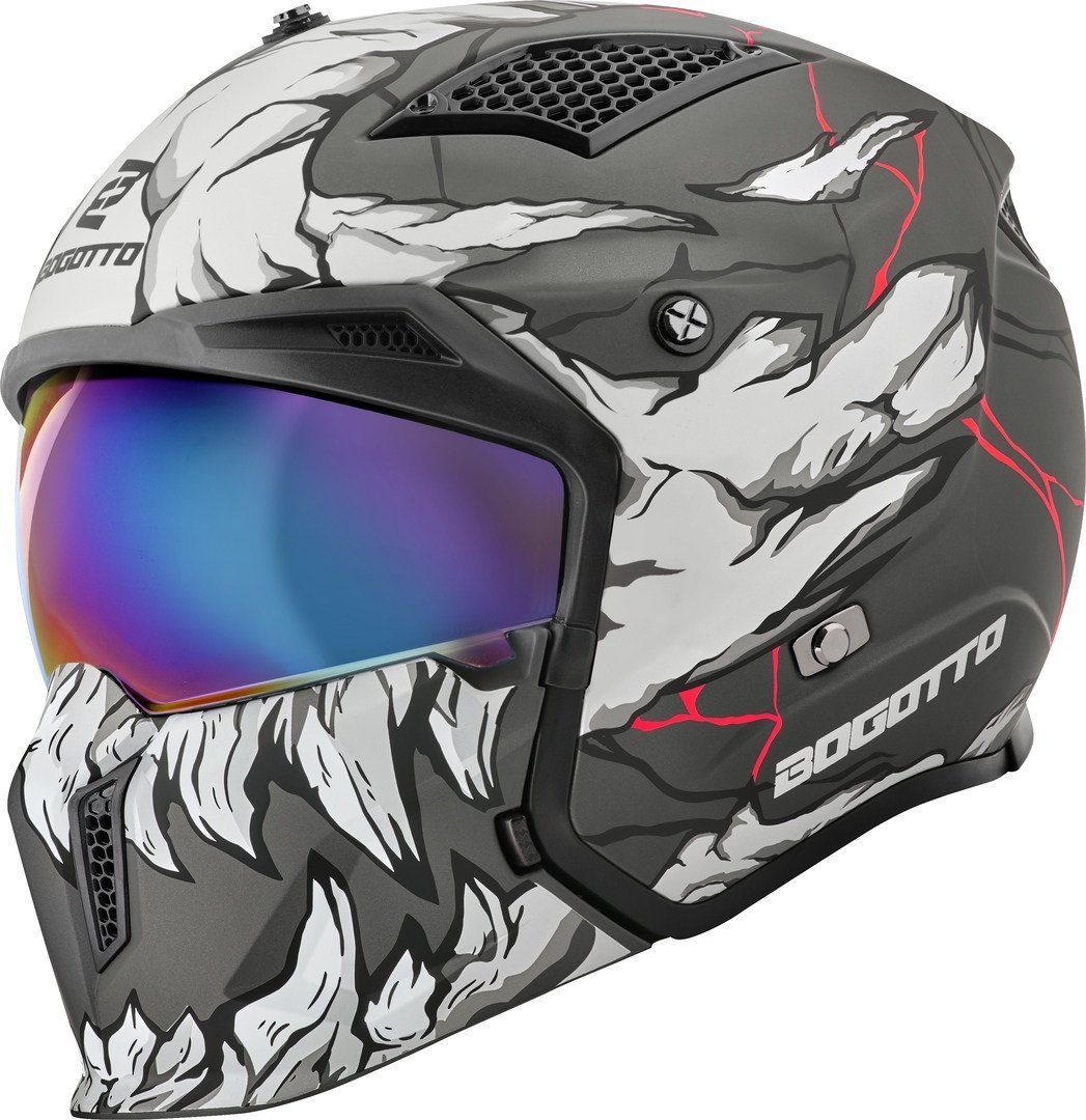 Bogotto Motorradhelm Radic Skulash 22.06 Helm, Herausnehmbares Innenfutter,integriertes Sonnenvisier