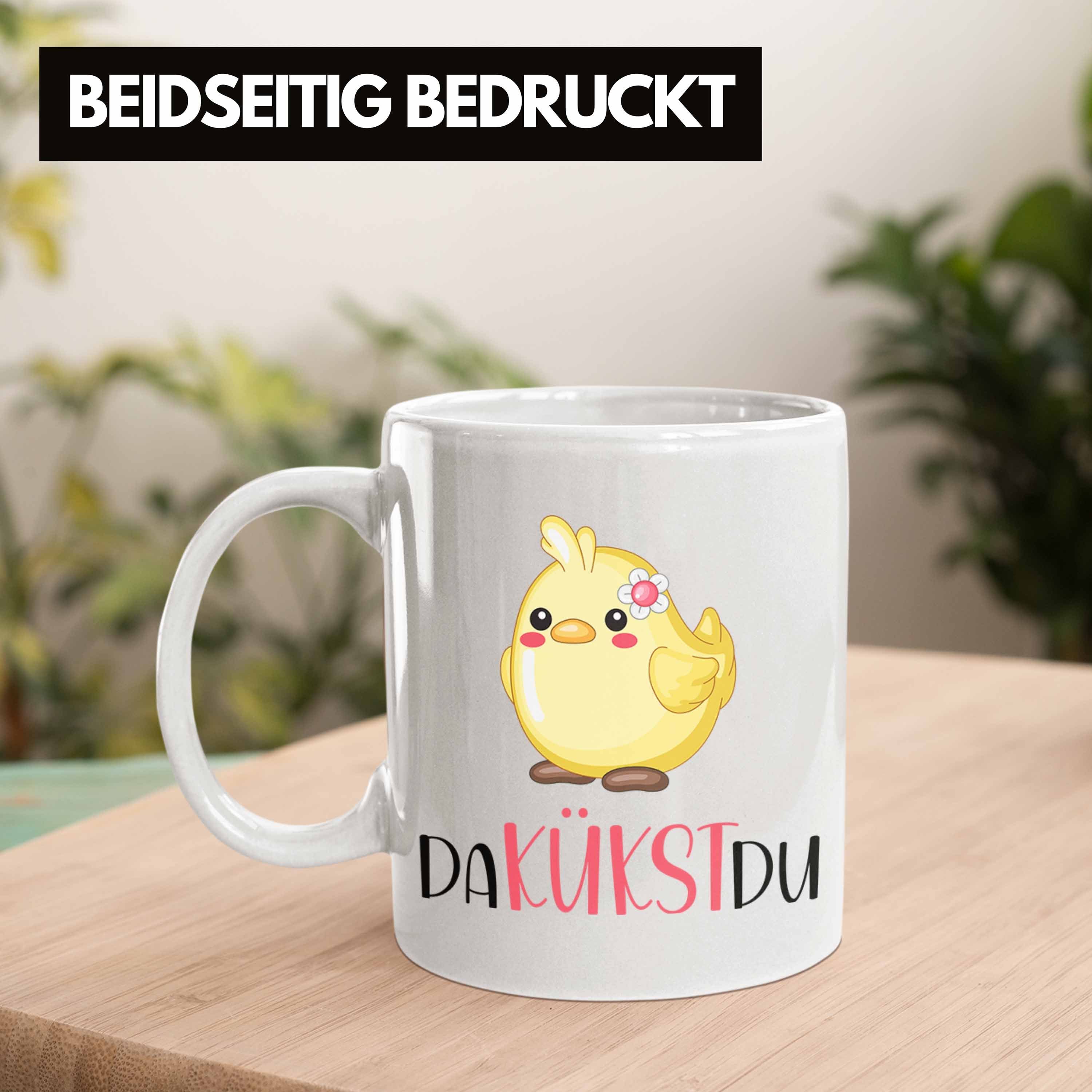 für Kükst Tasse Witziges Du" Geschenk "Da Lustige Trendation Wortwitz-Liebh Weiss Küken-Tasse