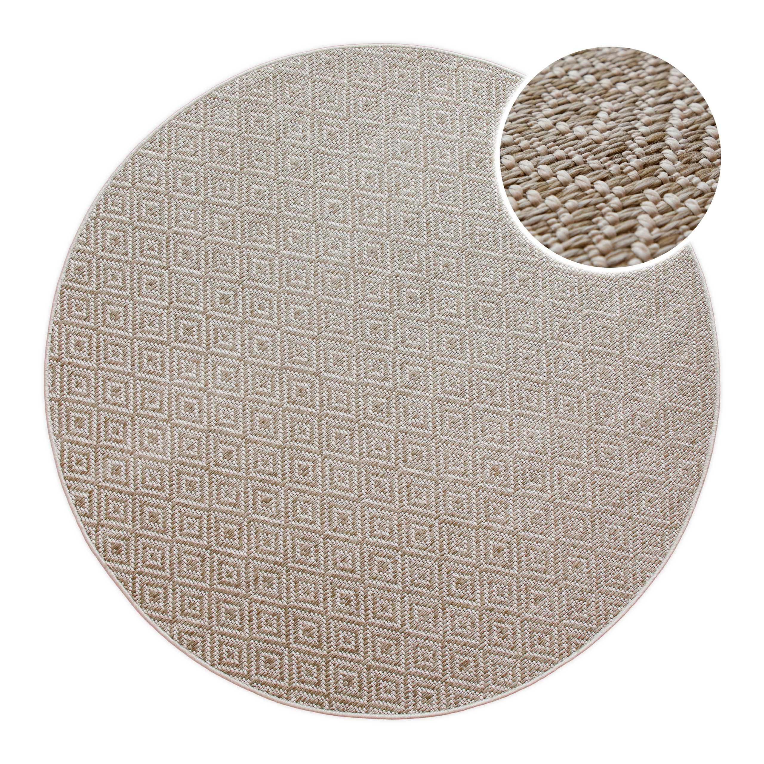 Wecon home Teppich Miami Beach, rund, Höhe: 5 mm, In- & Outdoor Teppich, wetterfest, modernes Rauten Muster, Balkon