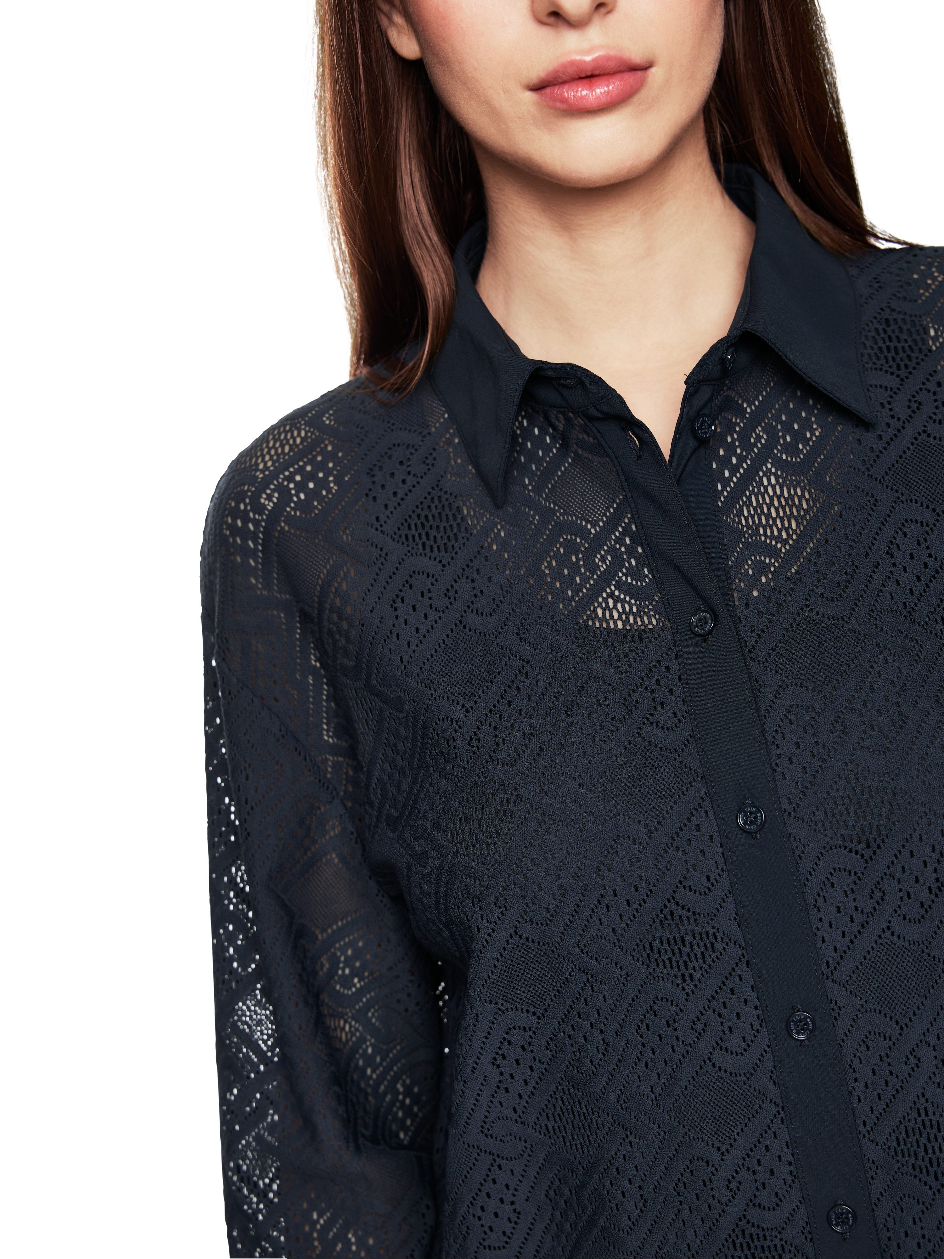 Marc Cain Langarmbluse Logomania Premium Damenmode mit Lochspitze, locker geschnitten