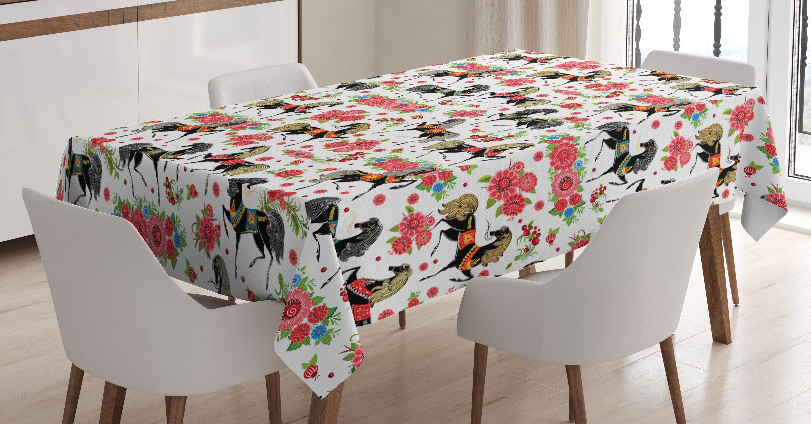 Für Klare Floral Abstract den geeignet Tischdecke Waschbar Außen Pferde Bereich Stallion Farben, Abakuhaus Farbfest