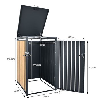 ML-DESIGN Mülltonnenbox Mülltonnenverkleidung Müllbox Mülltonnecontainer Mülltonnenabdeckung, Anthrazit-Lärchen 240L 68x80x116,3cm Stahl wetterfest Abschließbar