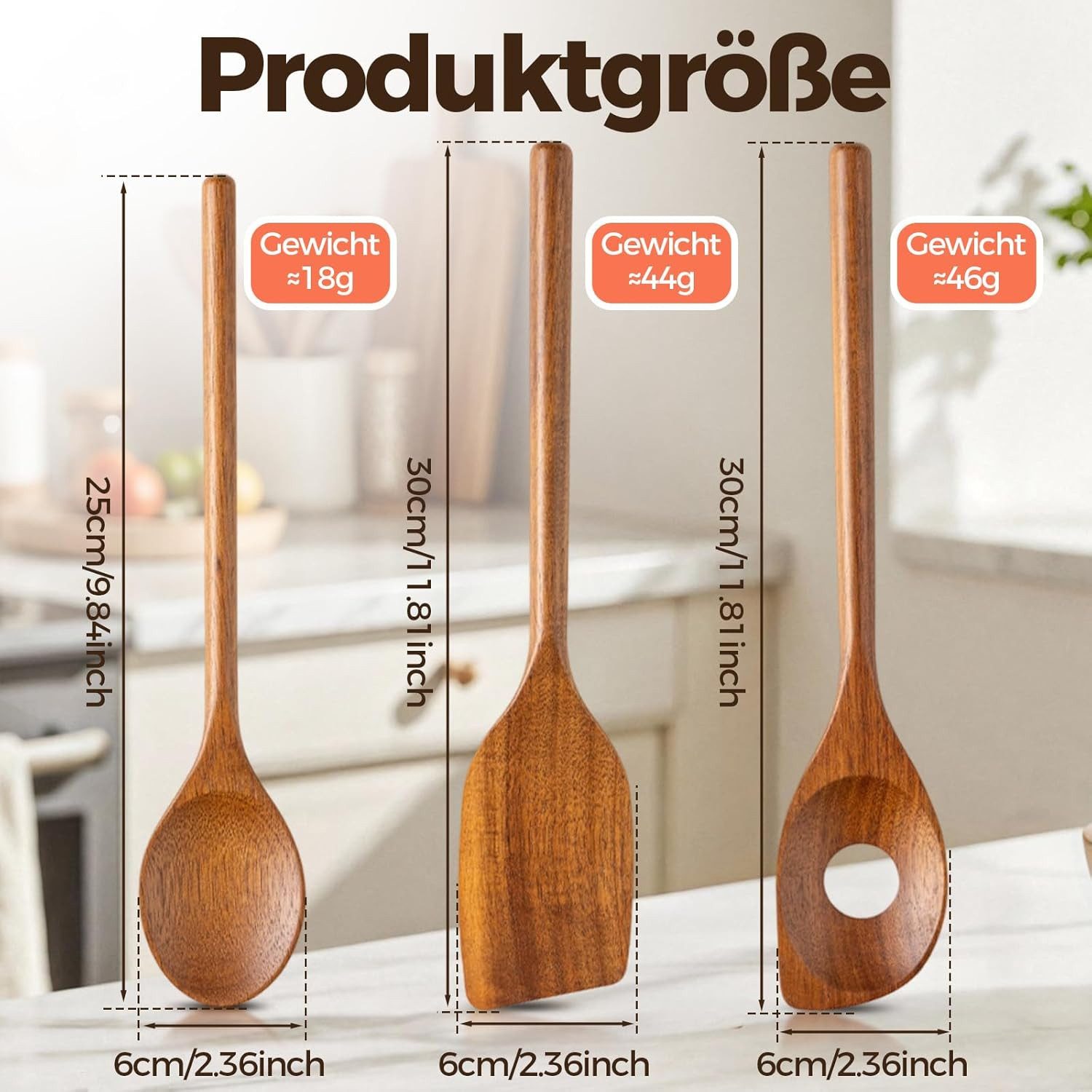Agger Kochbesteck-Set 3 Stück Kochlöffel Holz, Küchenutensilien, Kochlöffel Set (3-tlg), für Antihaft und Tontöpfe,für Unterschiedliche Kochbedürfnisse