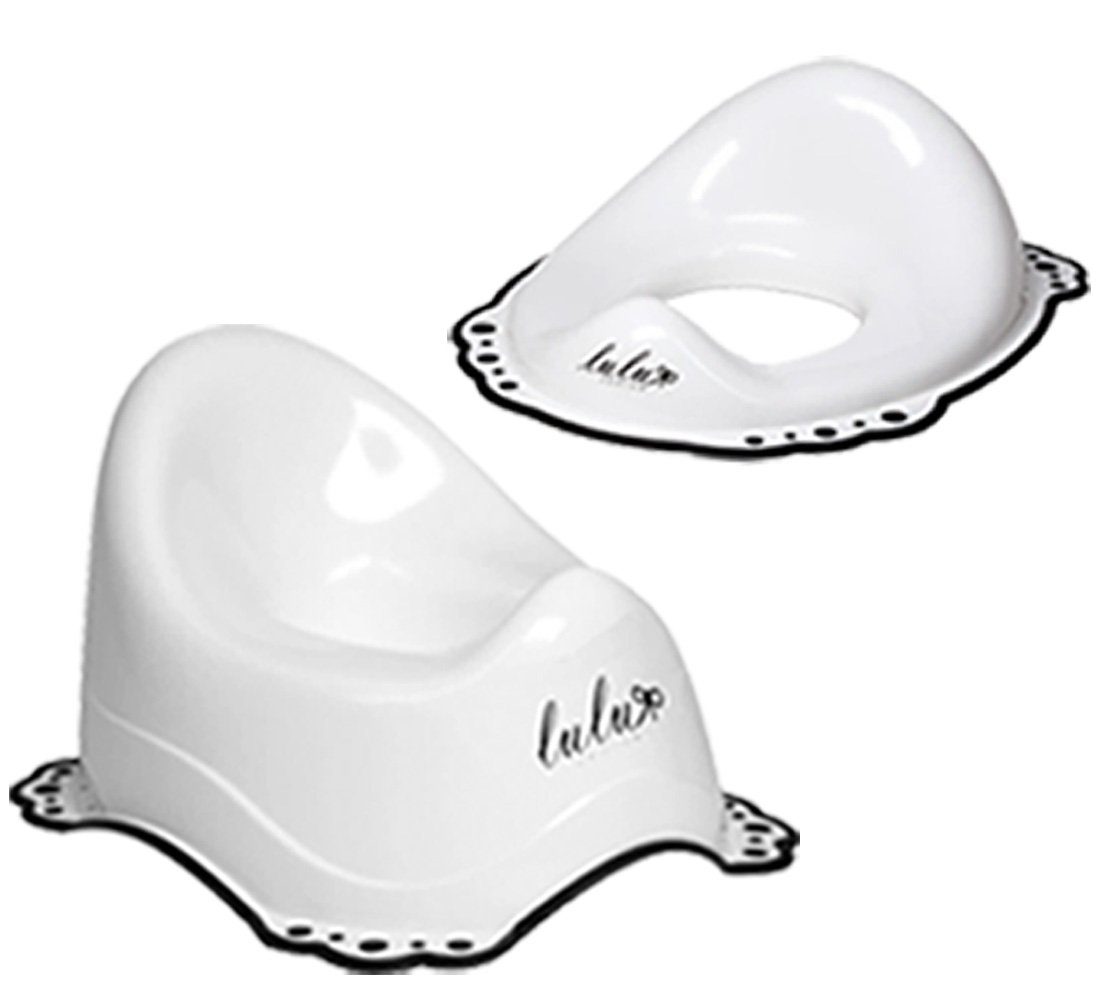 Maltex Baby-Toilettensitz 2 Teile SET - LULU Weiss - WC AUFSATZ + TÖPFCHEN, Für Kinder ab ca 18 Monaten IML-Technik BPA-frei