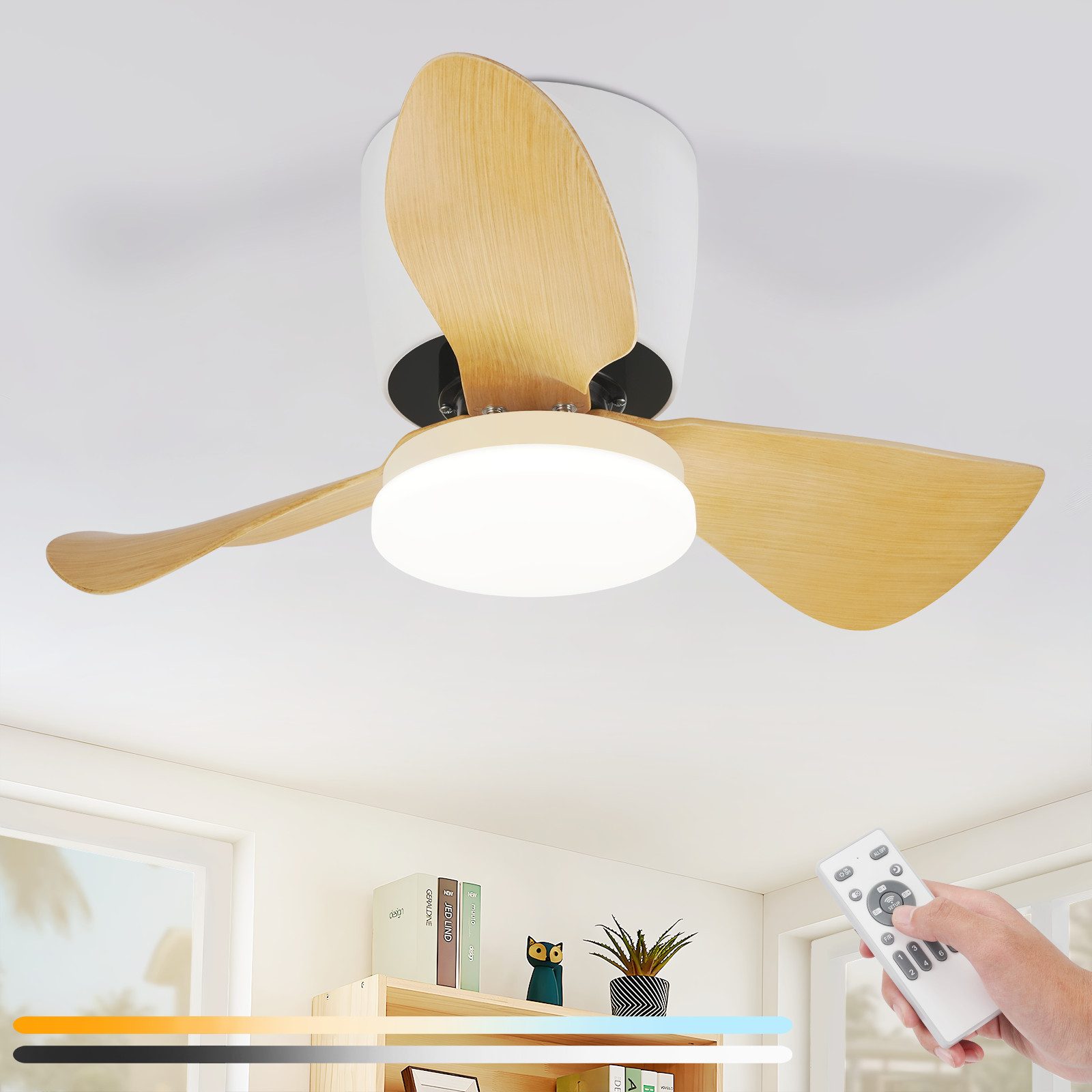 Deckenventilator Mit Beleuchtung Leise 70CM Dimmbar 23W Deckenleuchte für Schlafzimmer