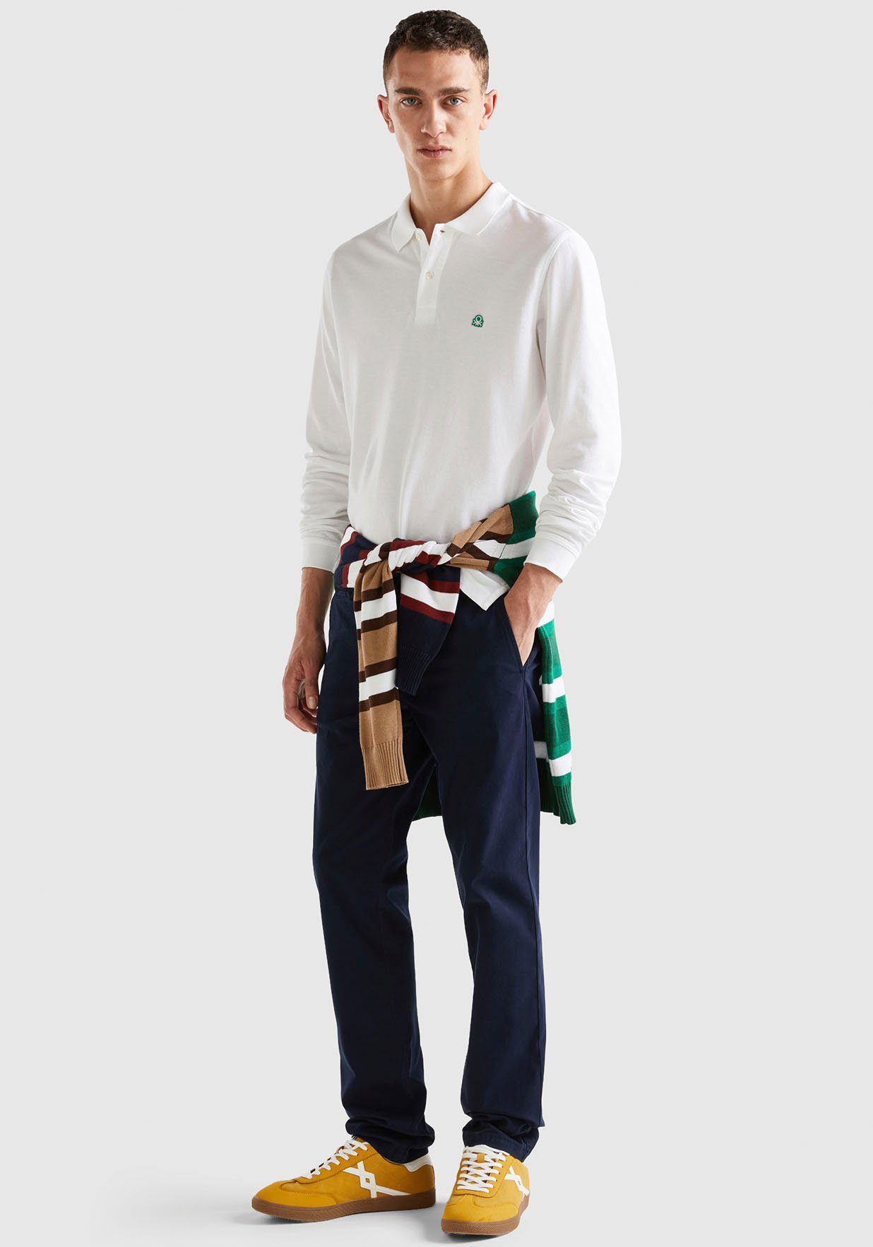 United Colors of Benetton kleinen weiß Schlitzen Langarm-Poloshirt seitlichen, mit