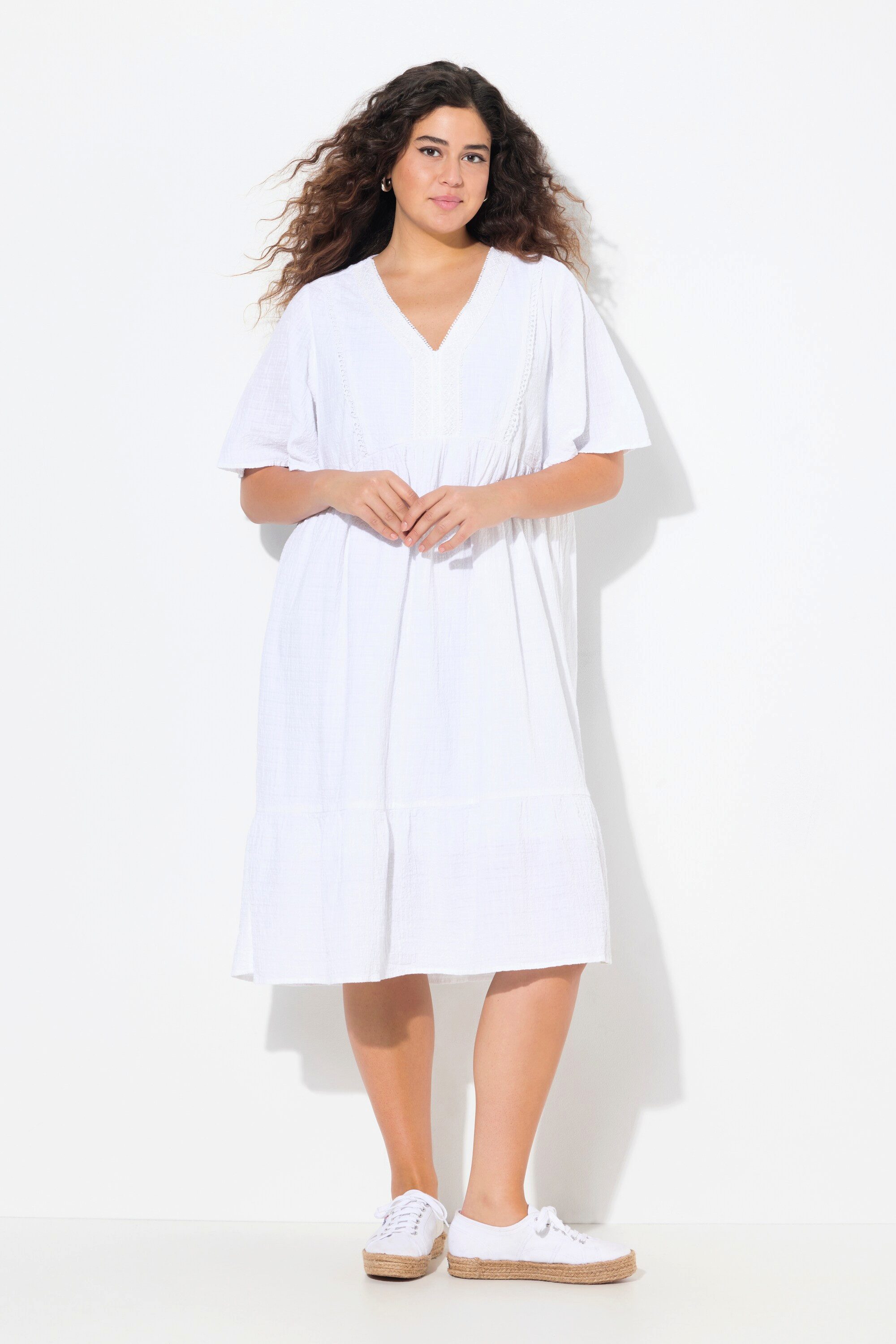 Ulla Popken Midikleid Midikled Seersucker A-Linie günstig online kaufen