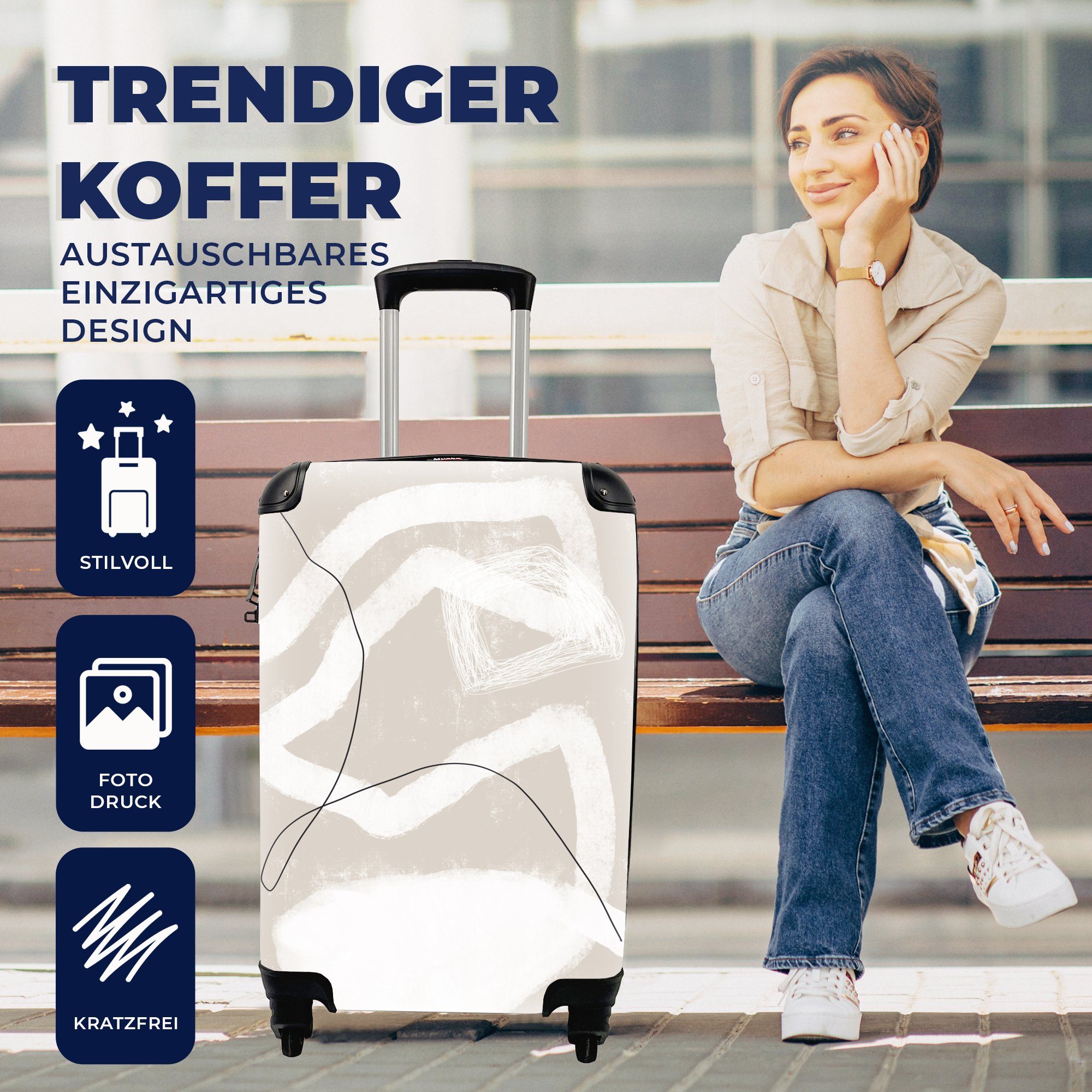 für - Handgepäckkoffer - MuchoWow Design, rollen, Trolley, mit Rollen, Linie Reisekoffer Ferien, Reisetasche Handgepäck 4 Abstrakt